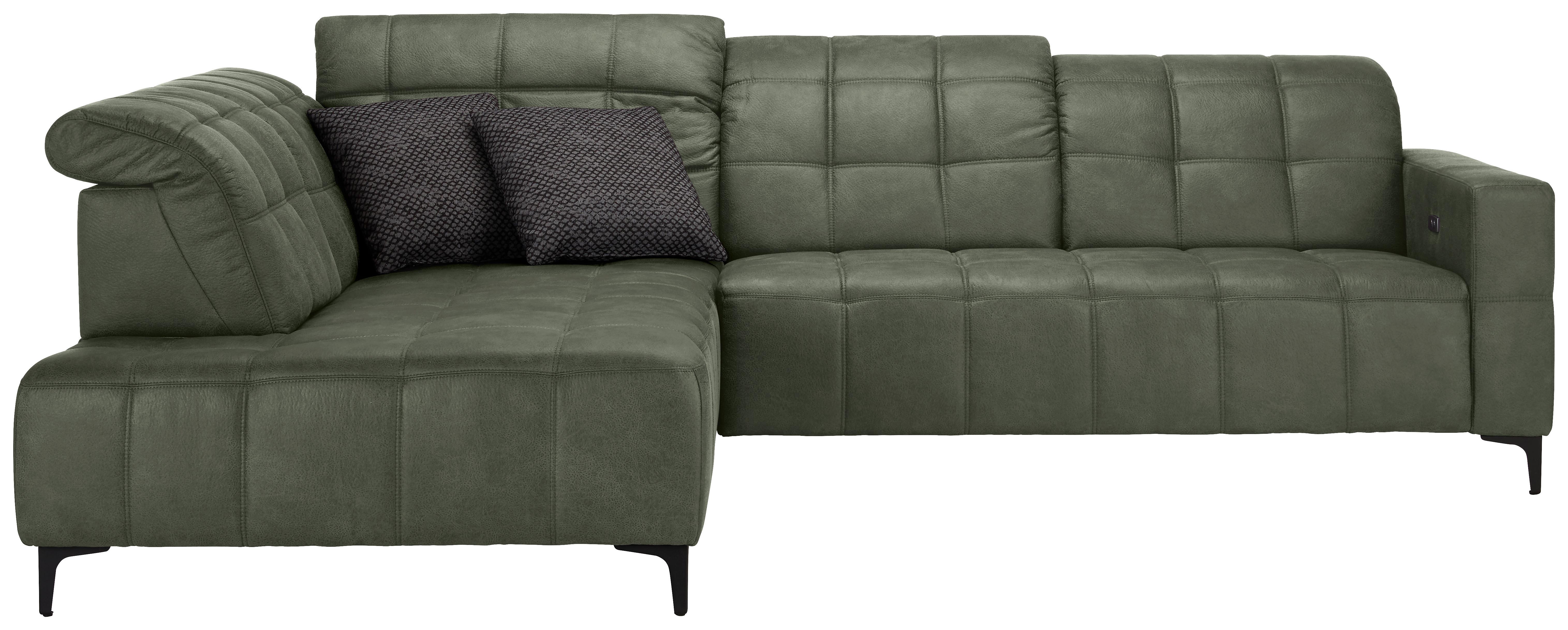 Ecksofa Panama links Olivgrün - Schwarz/Olivgrün, KONVENTIONELL, Textil/Metall (216/89-102/304cm) - Premium Living