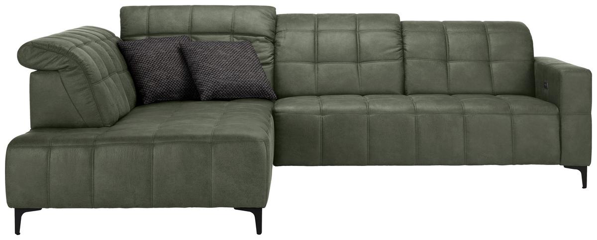 Ecksofa Panama links Olivgrün - Schwarz/Olivgrün, KONVENTIONELL, Textil/Metall (216/89-102/304cm) - Premium Living