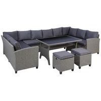 Lounge Garnitura Athena, Siva, Videz Ratana, 6-Delno - siva/črna, Moderno, kovina/umetna masa