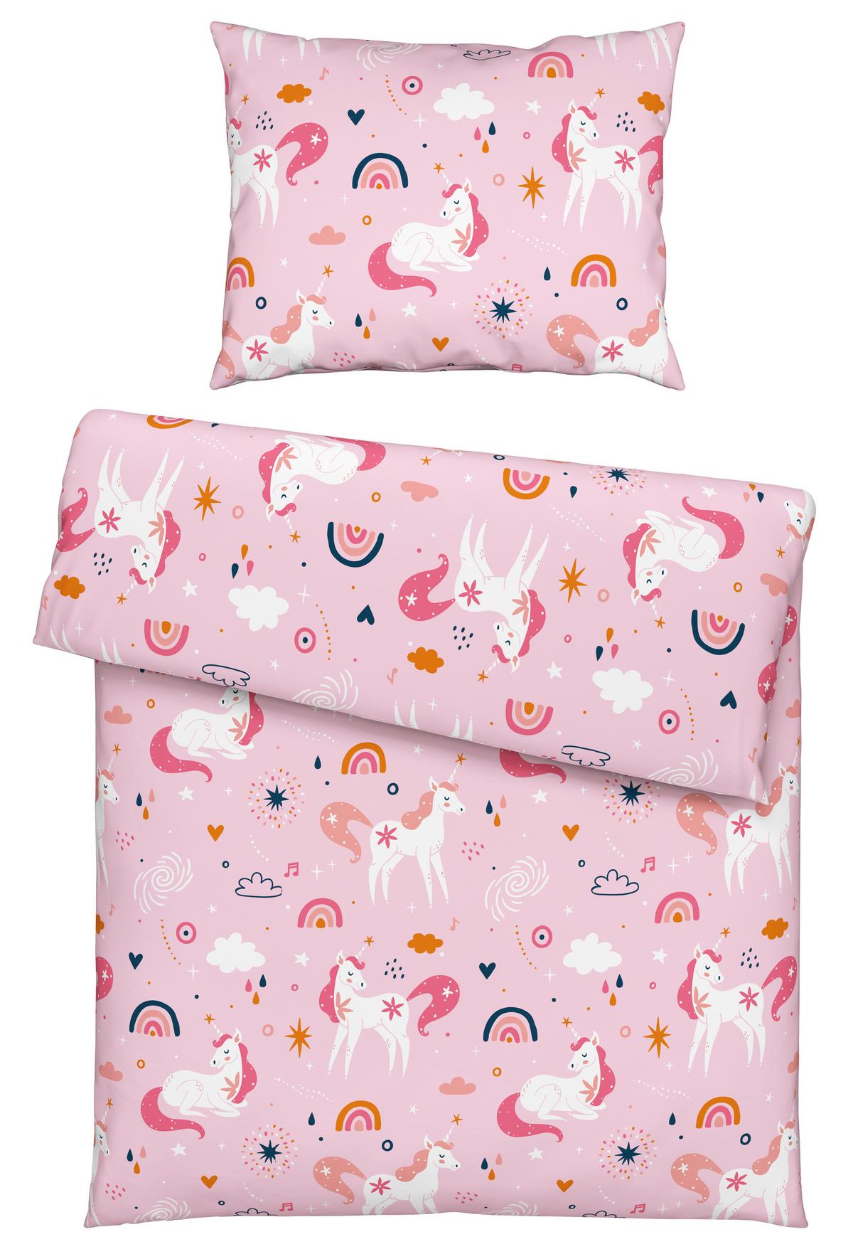 Gyerek Paplan-párnahuzat Szett Einhorn - halvány rózsaszín, textil (140/200cm) - Mömax
