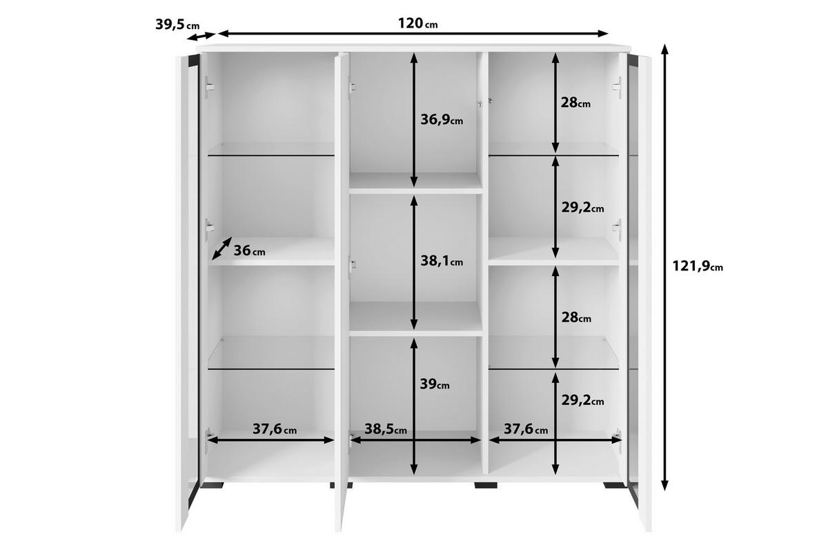 Visoka Komoda Caro, Barva Hrasta, Bela - hrast wotan/črna, Design, umetna masa/steklo (120/121,9/39,5cm) - Livetastic