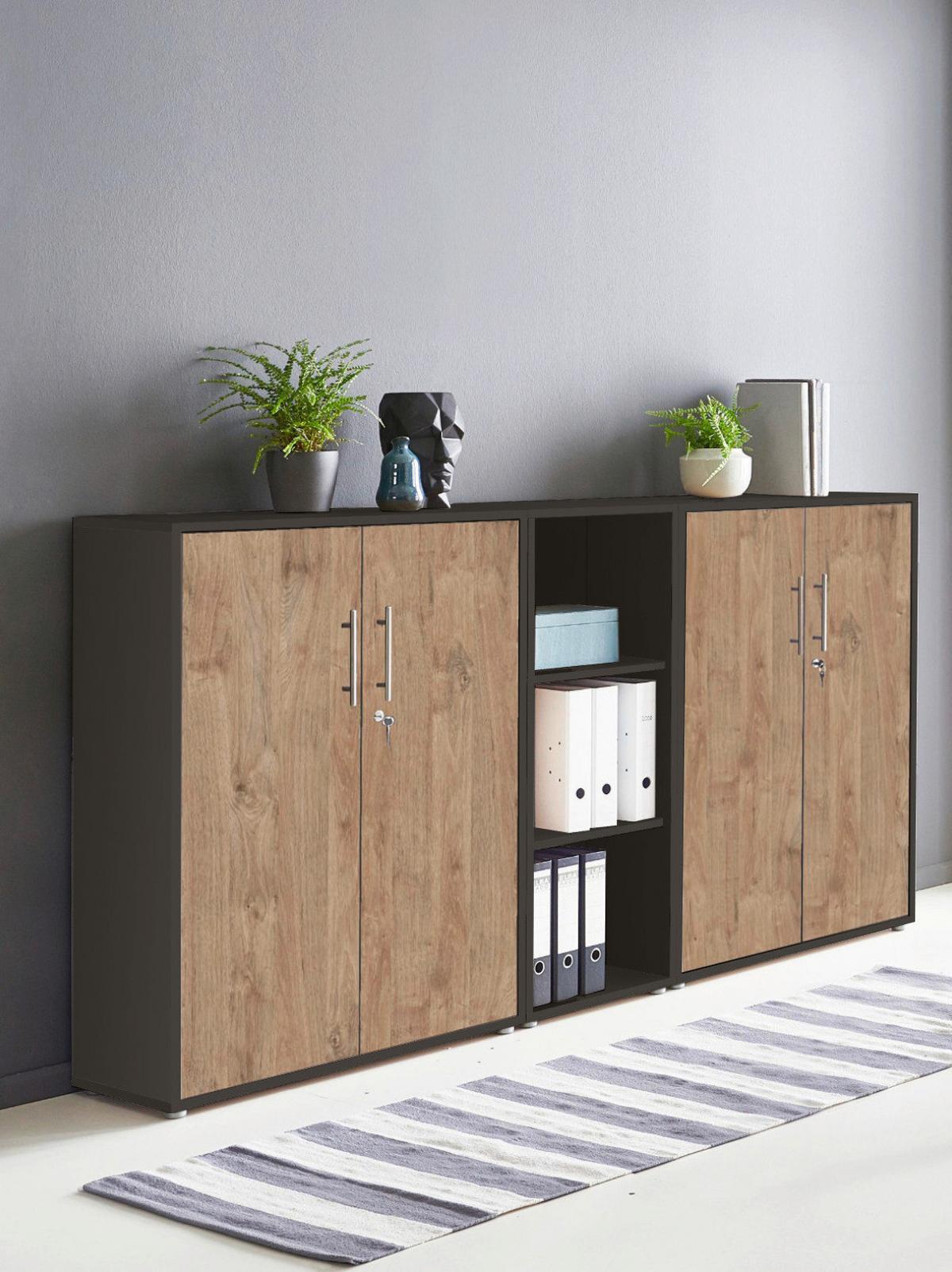AKTENSCHRANK OFFICE EDITION - SW SET 8 - Eichefarben/Anthrazit, MODERN, Holzwerkstoff (212,9/113,6/33cm) - MID.YOU