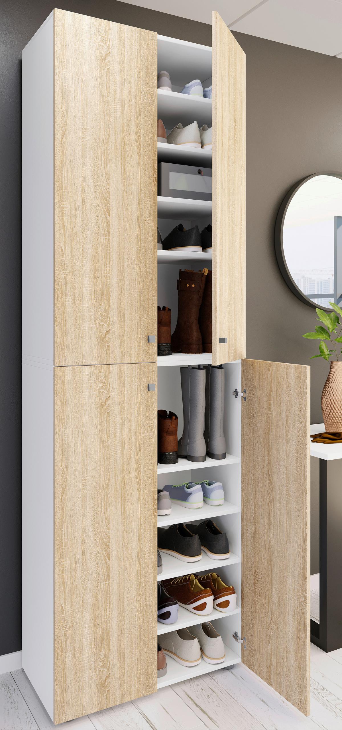Schuhschrank LONA Weiß ca. 70x220x40cm - Silberfarben/Schwarz, Design, Holzwerkstoff/Kunststoff (70/220/40cm) - MID.YOU
