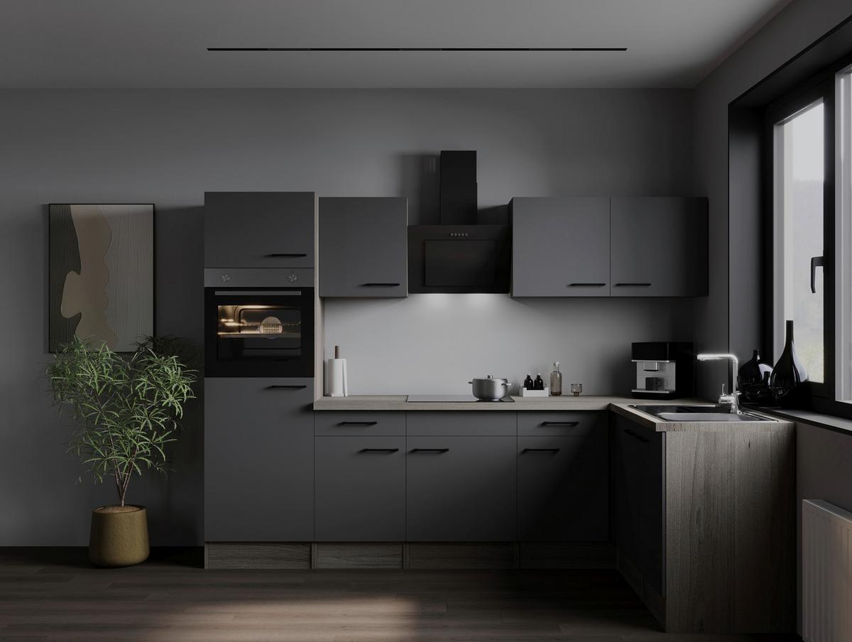 Kotna Kuhinja Z Aparati Oliver, 280x172cm - črna/siva, Design, kovina/leseni material (280/172cm) - Respekta