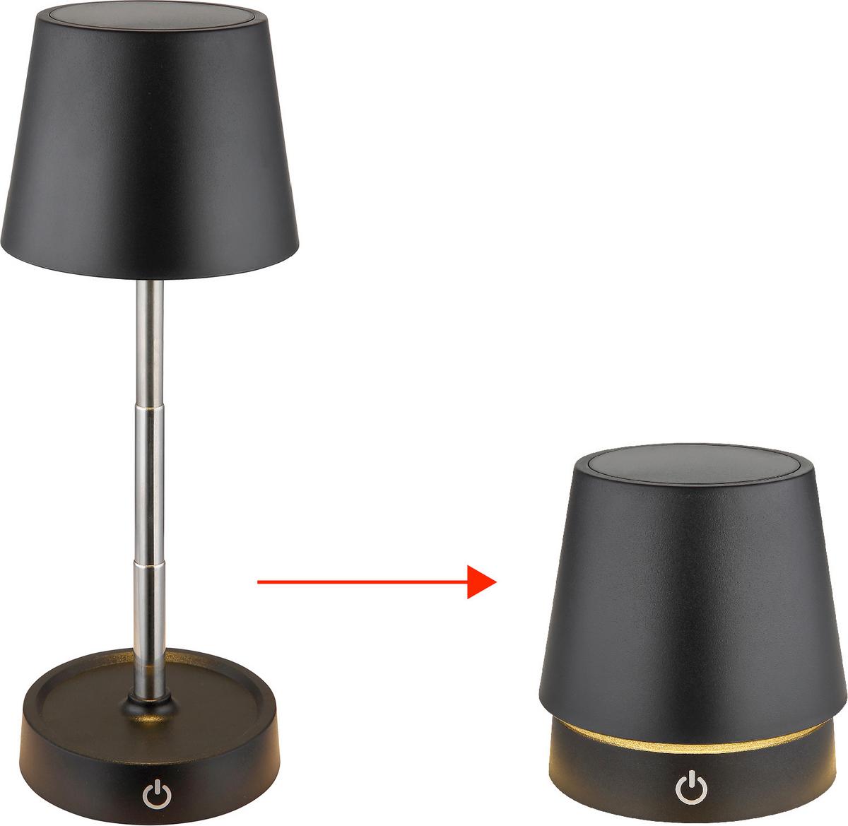 AKKU-TISCHLEUCHTE 58446B CARLOS - Chromfarben/Schwarz, Basics, Kunststoff/Metall (10,6/10,5-28cm) - Globo