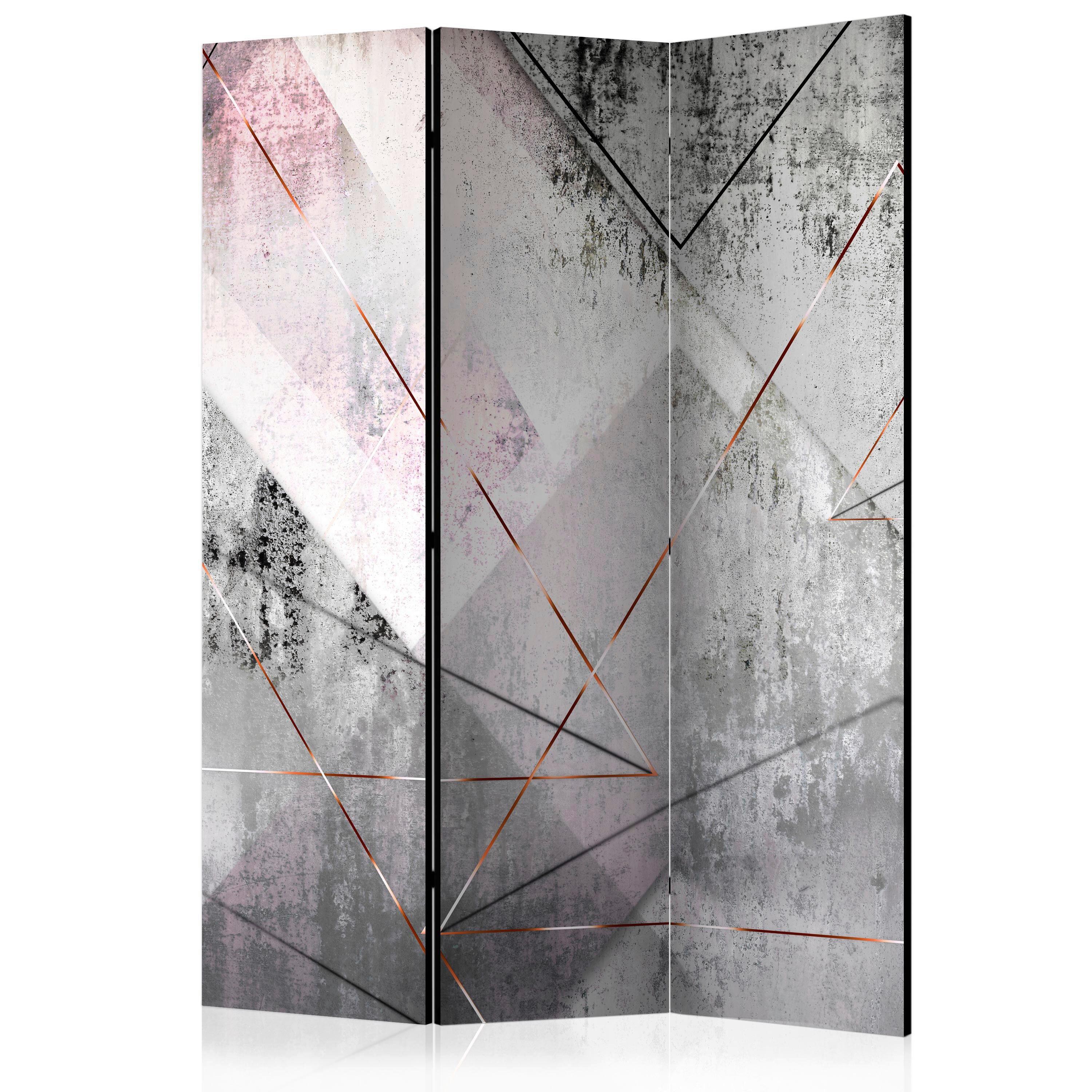 Paravan Triangular Lines, 3-Delni, Dvostranski - siva/svetlo roza, Basics, tekstil/les (135/172/3cm) - artgeist