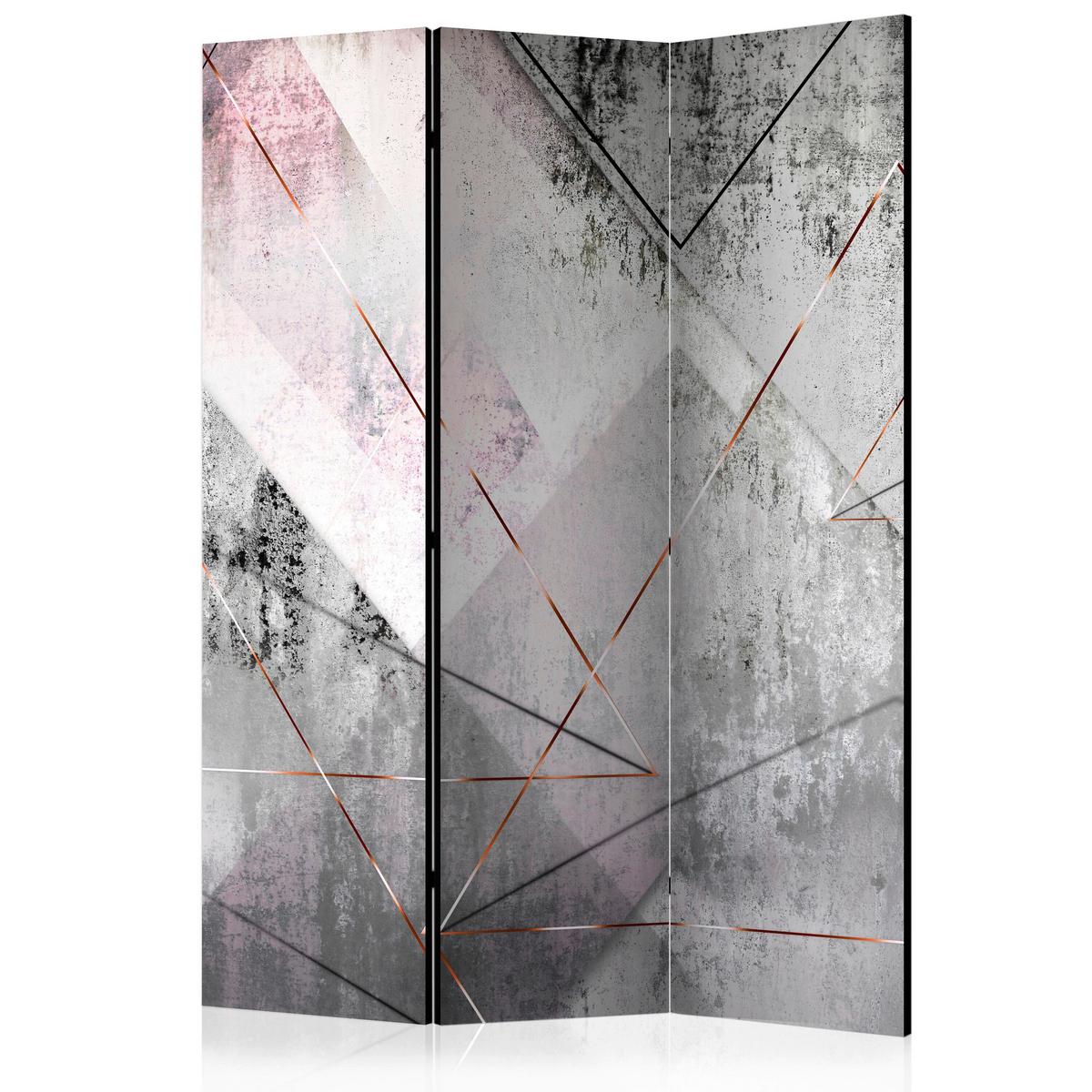 Paravan Triangular Lines, 3-Delni, Dvostranski - siva/svetlo roza, Basics, tekstil/les (135/172/3cm) - artgeist