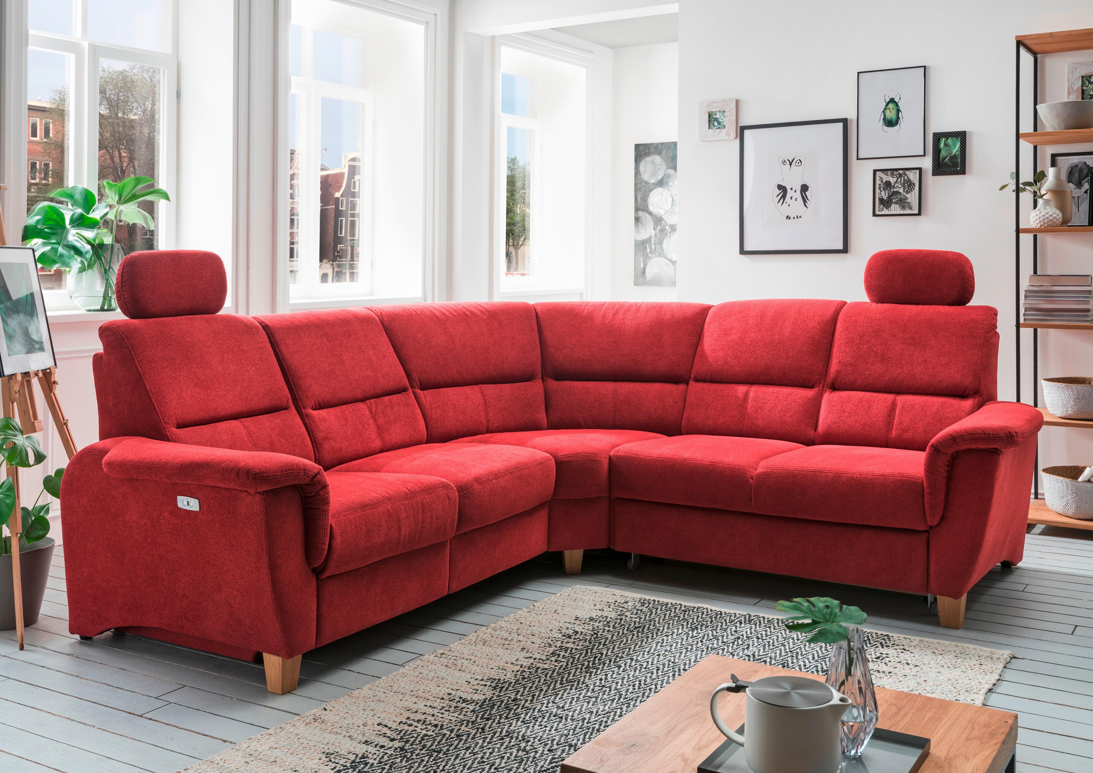 Wohnlandschaft Parole Rot Struktur - Wildeiche/Rot, KONVENTIONELL, Holz/Textil (241/238cm) - Livetastic