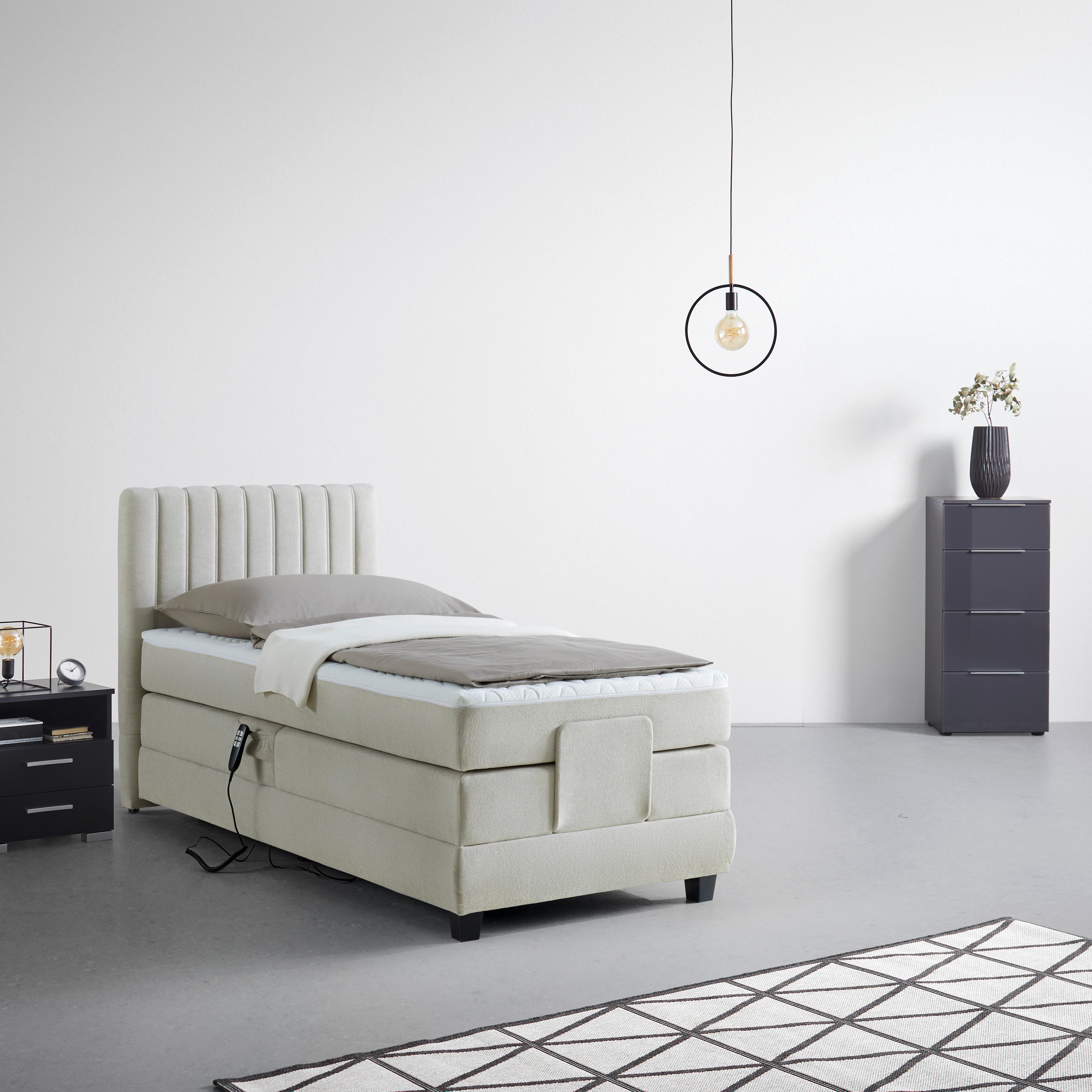 Boxspringbett Dixon Beige ca. 90x200cm - Beige/Schwarz, Konventionell, Holz/Holzwerkstoff (90/200cm) - Premium Living