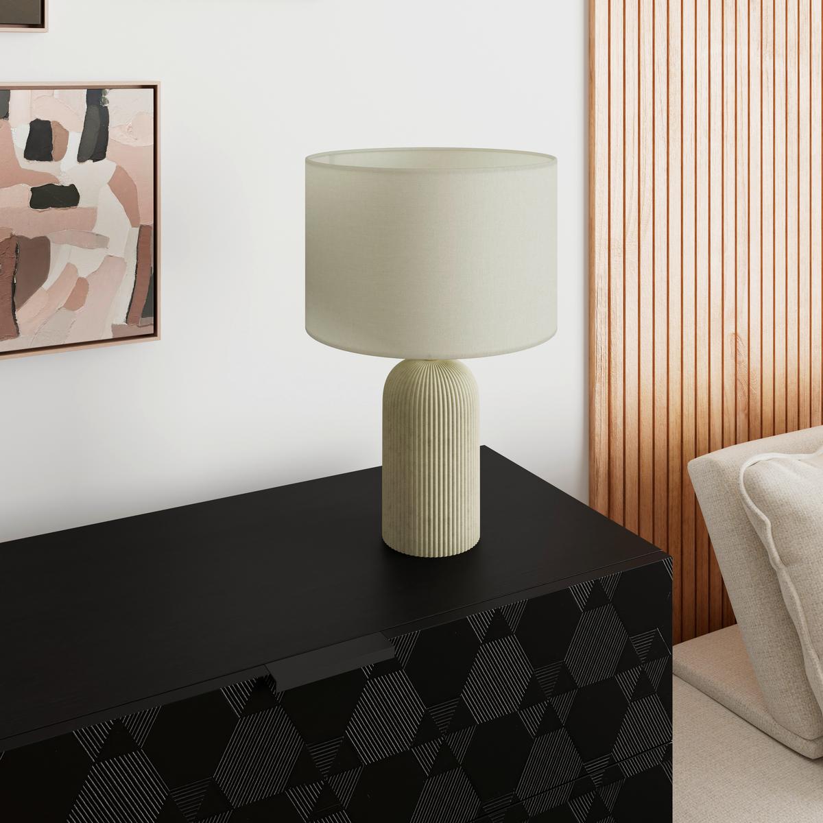 Tischleuchte Lucina Beige/Creme max. 40 Watt - Beige/Messingfarben, MODERN, Keramik/Textil (30/46cm) - Bessagi Home