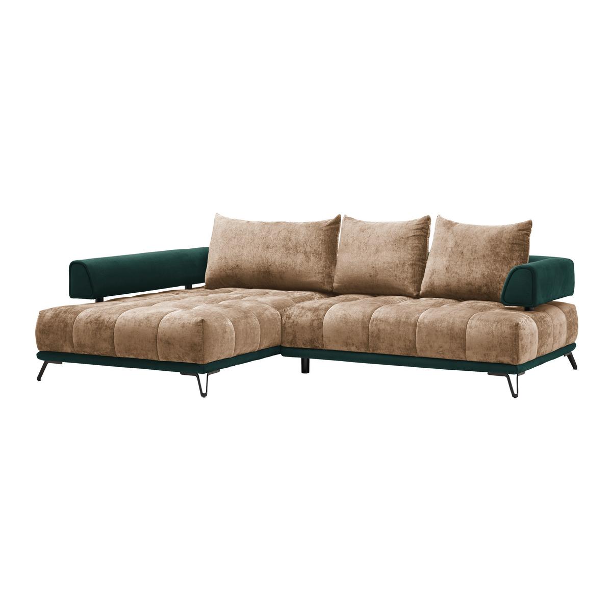 Ecksofa Morgan Dunkelgrün/Cappuccino - Dunkelgrün/Schwarz, MODERN, Textil/Metall (184/67-87/262cm) - Mömax