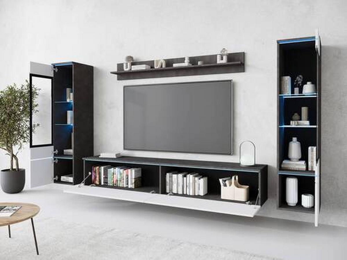 Dnevni Regal Vera, Bela, Antracit, 4-Delno, Led - siva/bela, Design, umetna masa/steklo (240/130/33cm) - Livetastic