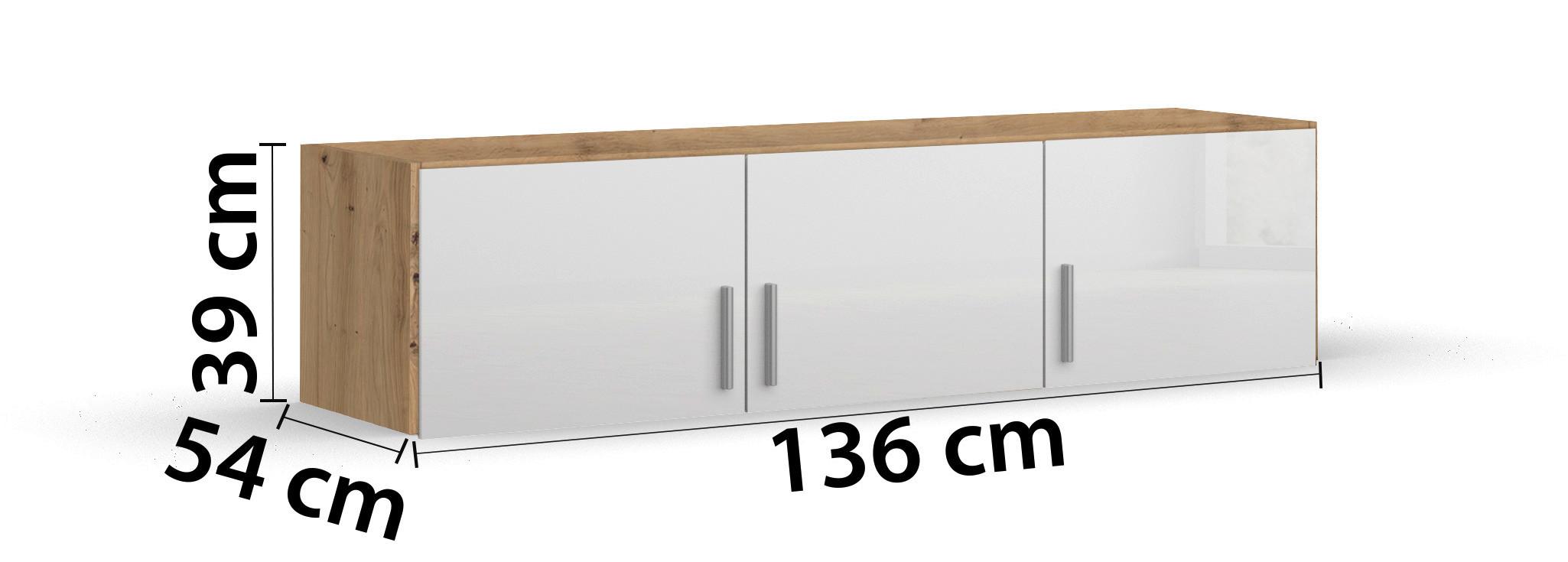 Szekrényrátét Fehér-tölgy Szín Celle - alumínium színű/Artisan tölgy, Modern, műanyag/faalapú anyag (136/40/54cm)