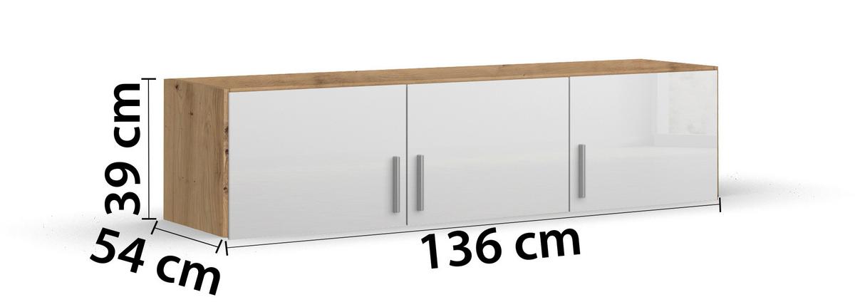 Szekrényrátét Fehér-tölgy Szín Celle - alumínium színű/Artisan tölgy, Modern, műanyag/faalapú anyag (136/40/54cm)