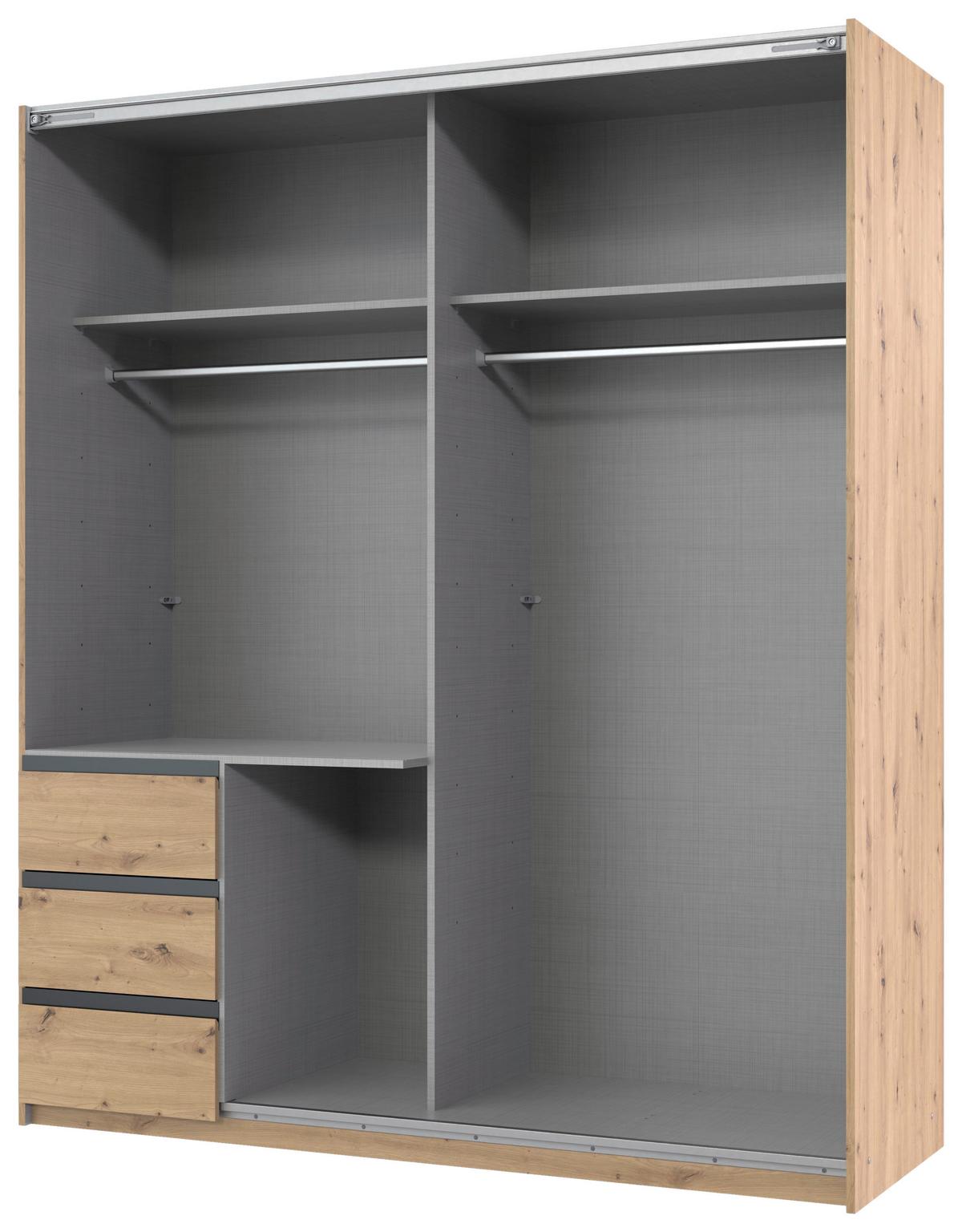 Schwebetürenschrank Adria Graphitfarben/Eiche Artisan - Schwarz/Graphitfarben, KONVENTIONELL, Glas/Holzwerkstoff (168/198/63cm) - Mömax