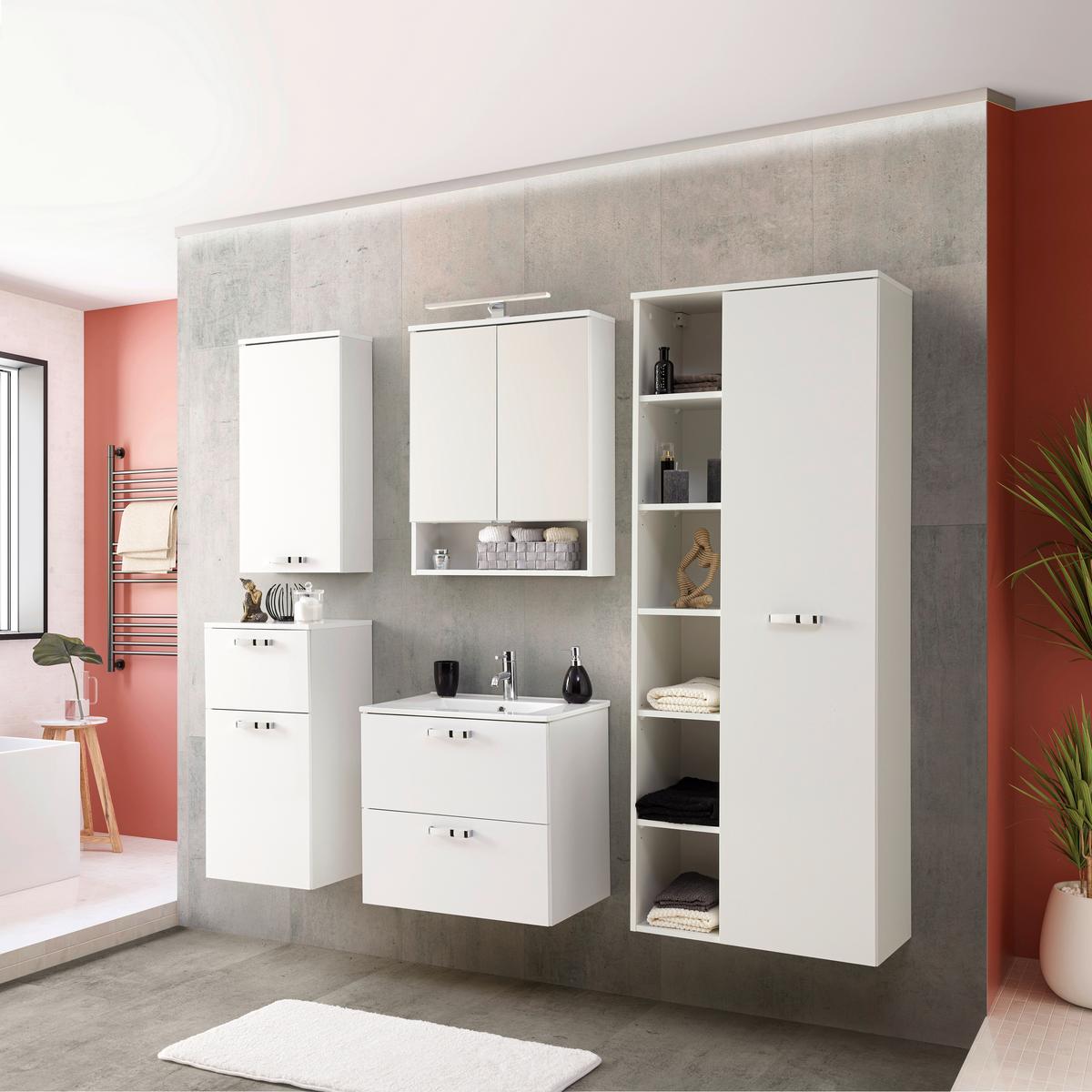 Bază cu lavoar Fresh - alb/alb lucios intens, Konventionell, ceramică/material pe bază de lemn (61/56/47cm) - Ondega