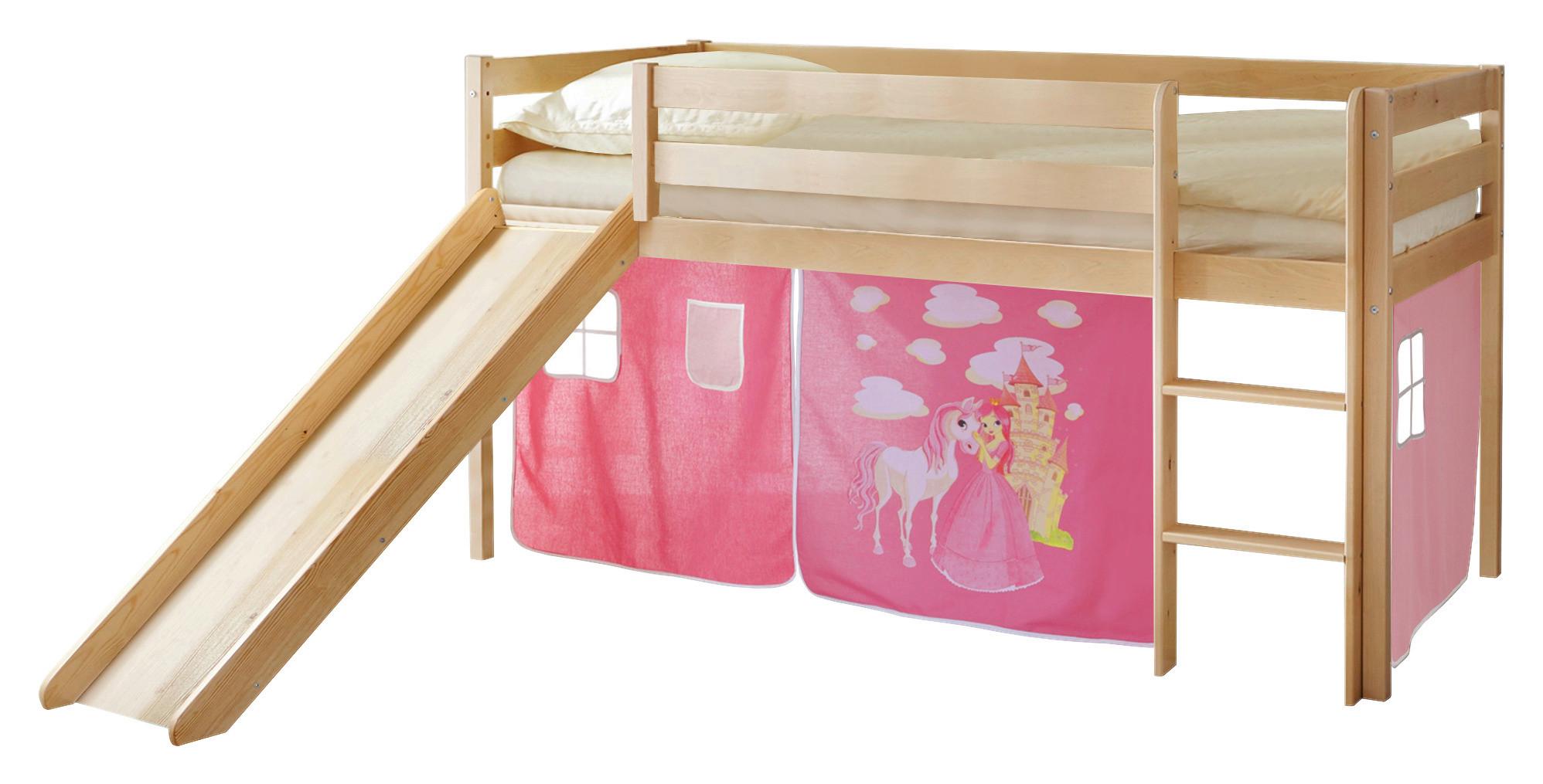 Spielbett "Manuel",aus Kiefer, kieferfarben/pink - Pink/Kieferfarben, Natur, Holz (90/200cm) - MID.YOU