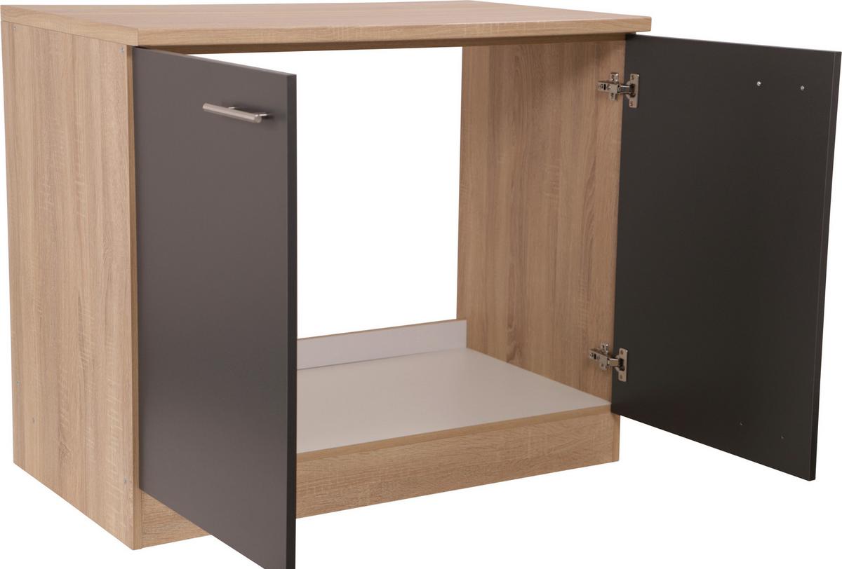 Spodnja Omarica Za Korito Merle, Barva Hrasta, Siva - srebrne barve/siva, Basics, kovina/leseni material (100/84,8/60cm) - Respekta