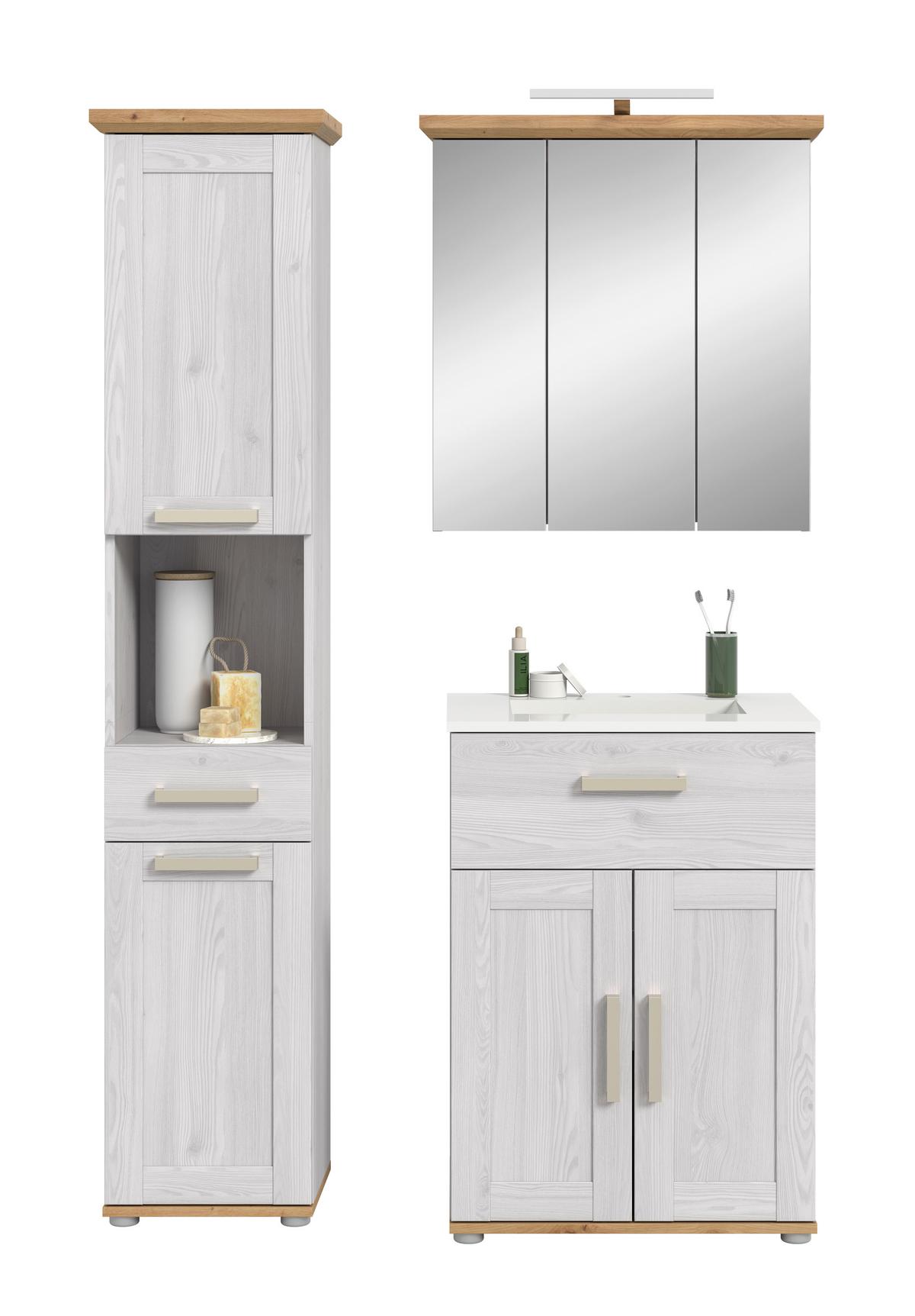 Badezimmer Verona Lärchenfarben/Eiche Artisan - Silberfarben/Lärchefarben, Trend, Glas/Keramik (108cm) - MID.YOU