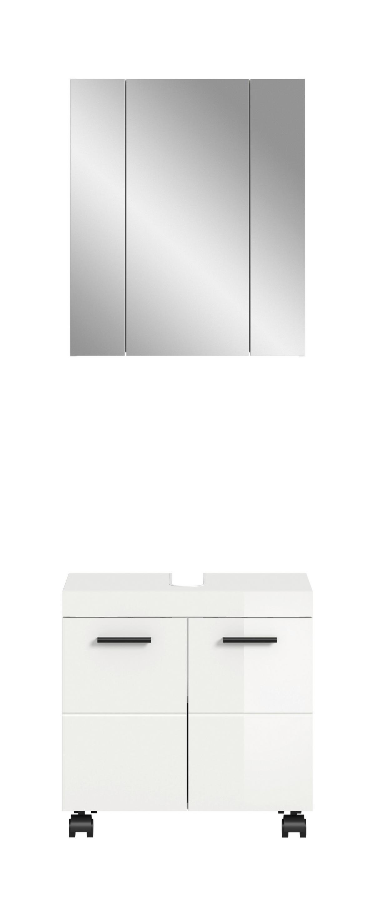 Badezimmer NOVA Weiß, Weiß Hochglanz 2-teilig - Weiß Hochglanz/Schwarz, Trend, Glas/Holzwerkstoff (60cm) - MID.YOU