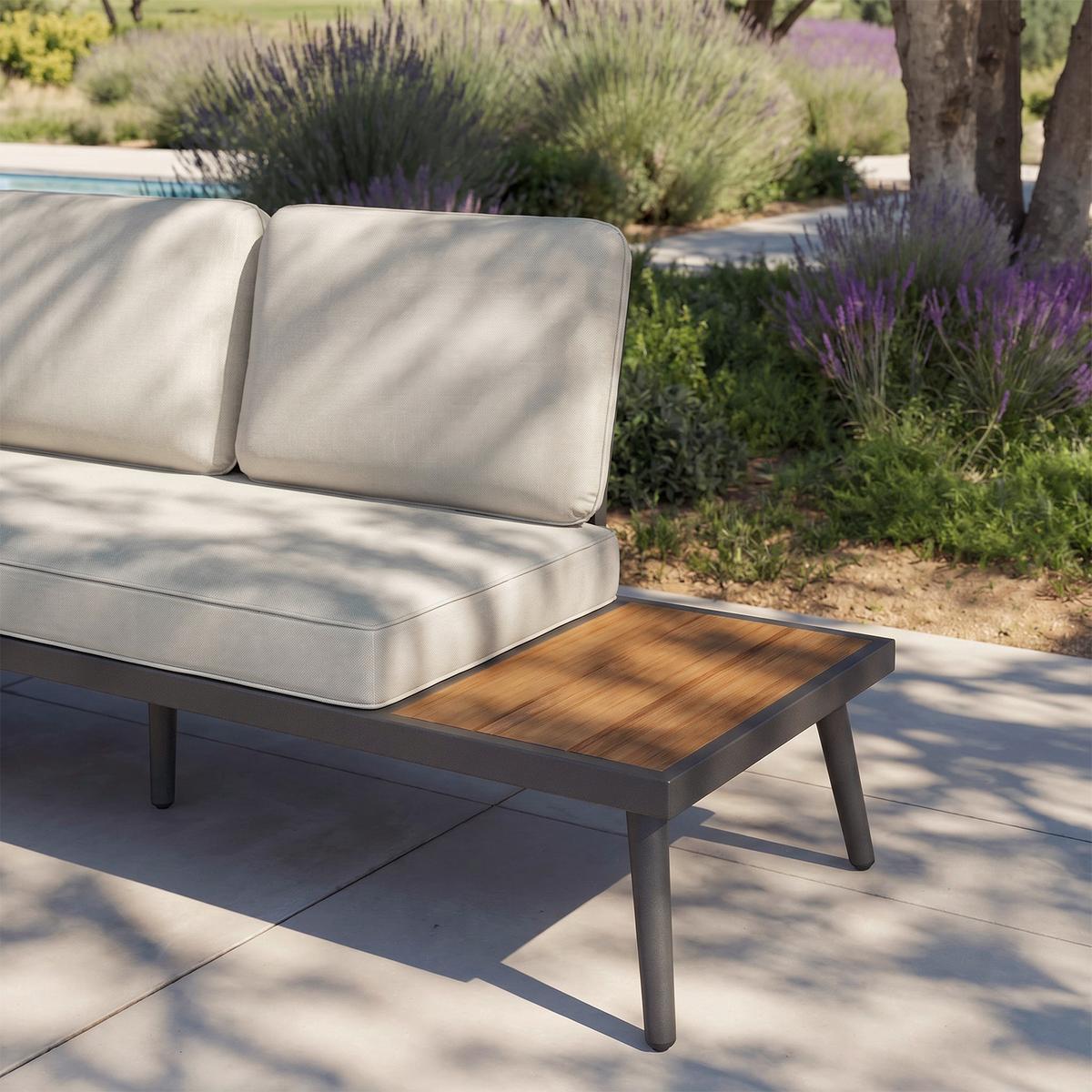 Gartenlounge Sallie Creme Akazie Metall/outdoorstoff - Creme/Naturfarben, Modern, Holz/Metall - Bessagi Garden