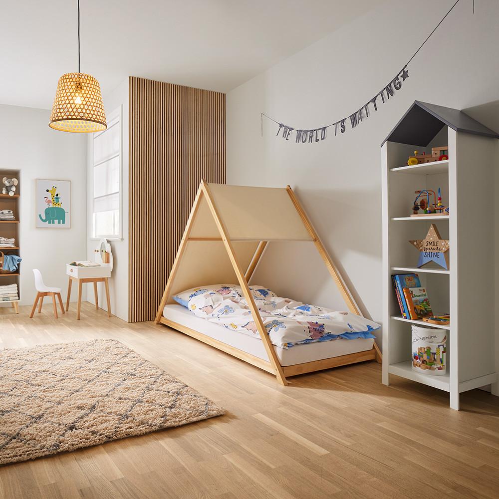 ŁÓŻKO DZIECIĘCE/MŁODZIEŻOWE POPPY - kolor naturalny/biały, Modern, drewno (208/149/100cm) - Bessagi Kids