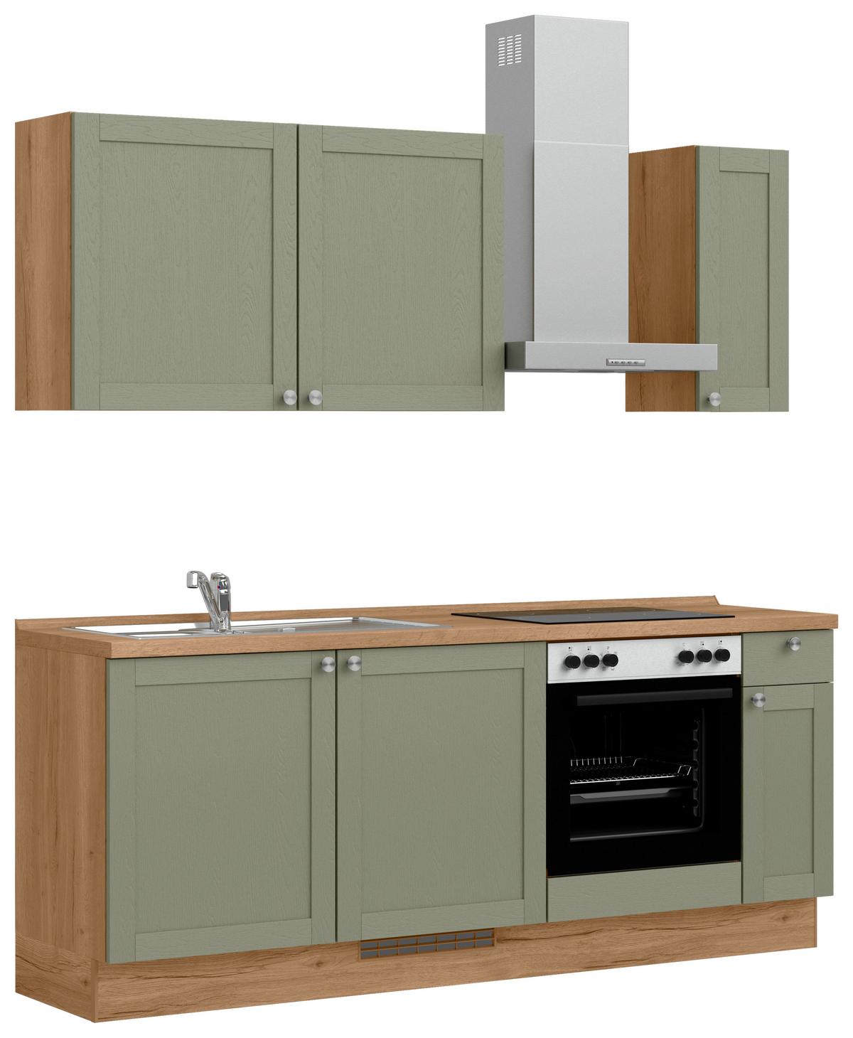 Küchenleerblock Frame Low o. Geräte Olivgrün - Edelstahlfarben/Eichefarben, MODERN, Holzwerkstoff/Metall (210cm) - Nobilia