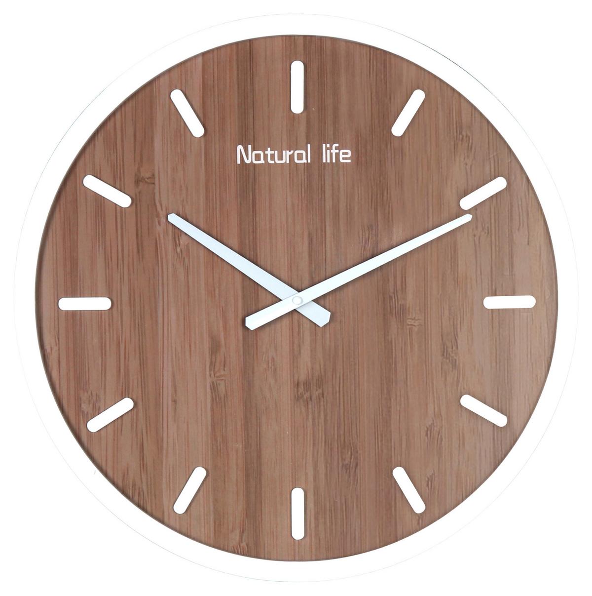Wanduhr Natural Life in Weiß/Natur - Naturfarben/Weiß, LIFESTYLE, Holzwerkstoff (50cm) - Modern Living