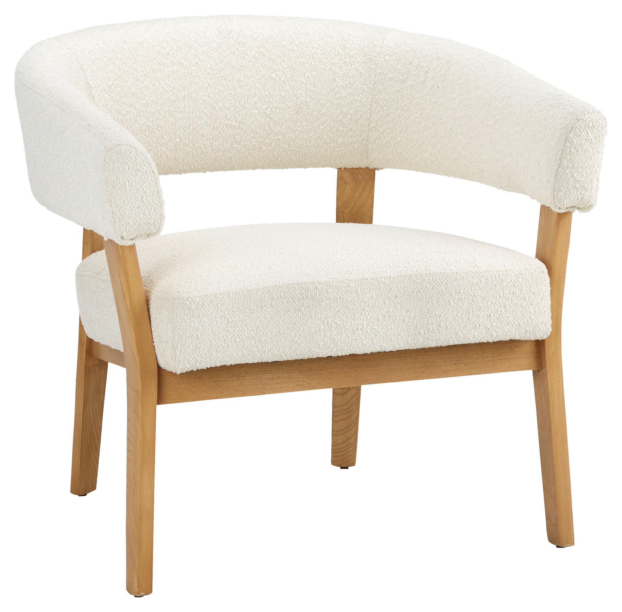 Naslanjač Bennett -Trend- - krem barve/naravne barve, Moderno, tekstil/les (67/74,5/73cm) - Premium Living