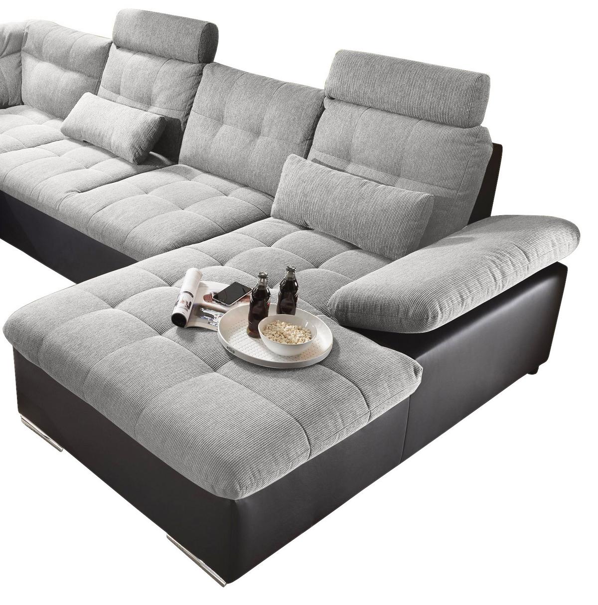 Wohnlandschaft Jakarta U inkl. Kissen Schwarz/Silber - Silberfarben/Schwarz, MODERN, Holzwerkstoff/Textil (218/324/170cm) - MID.YOU