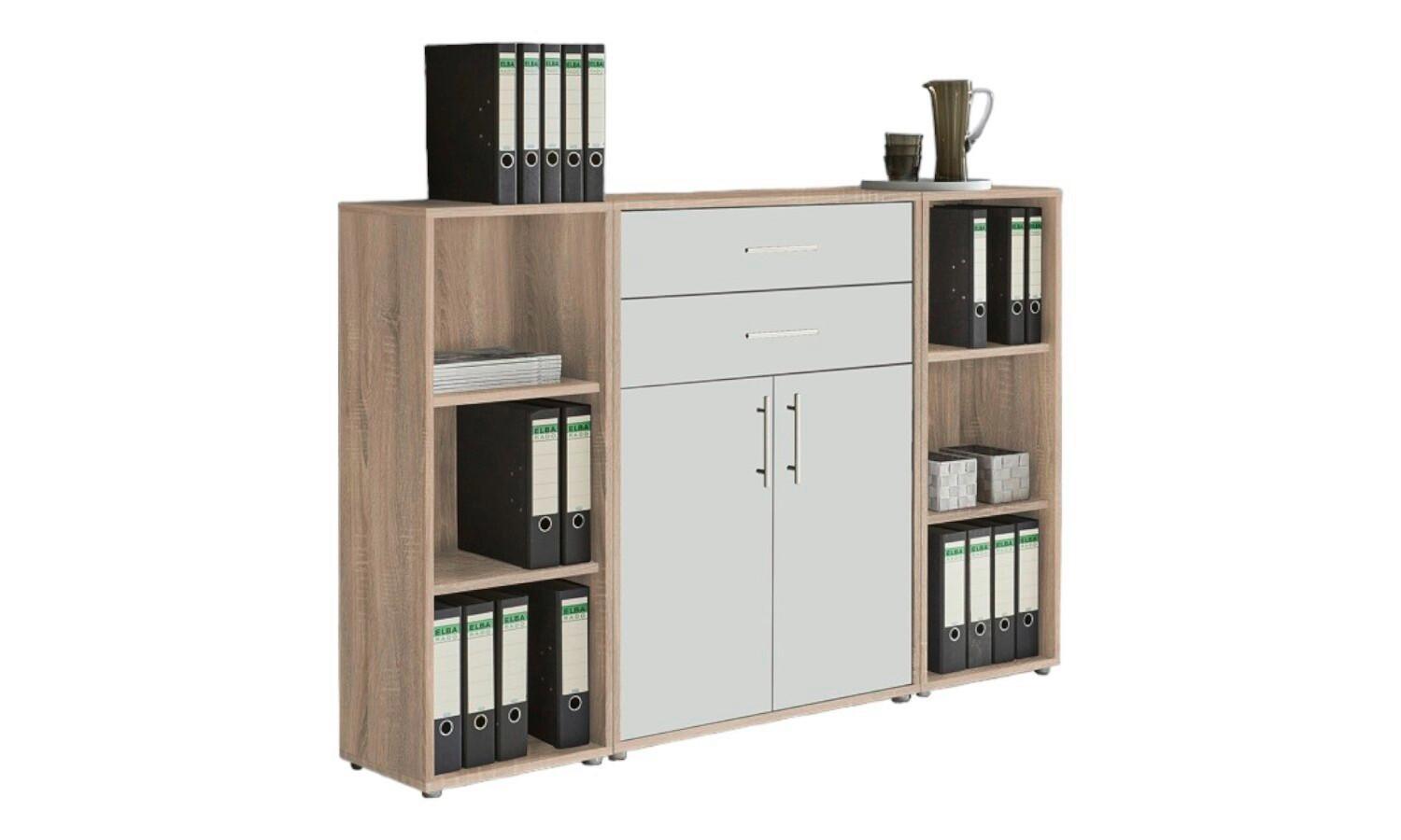 Aktenschrank Office Edition Sw Set 13 Weiß/Sonoma Eiche - Weiß/Sonoma Eiche, MODERN, Holzwerkstoff (172,6/113,6/33cm) - MID.YOU
