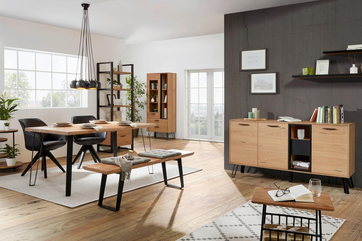 Sitzbank Schwarz/Akazie - Schwarz/Akaziefarben, LIFESTYLE, Holz/Metall (150/45/38cm) - Zandiara
