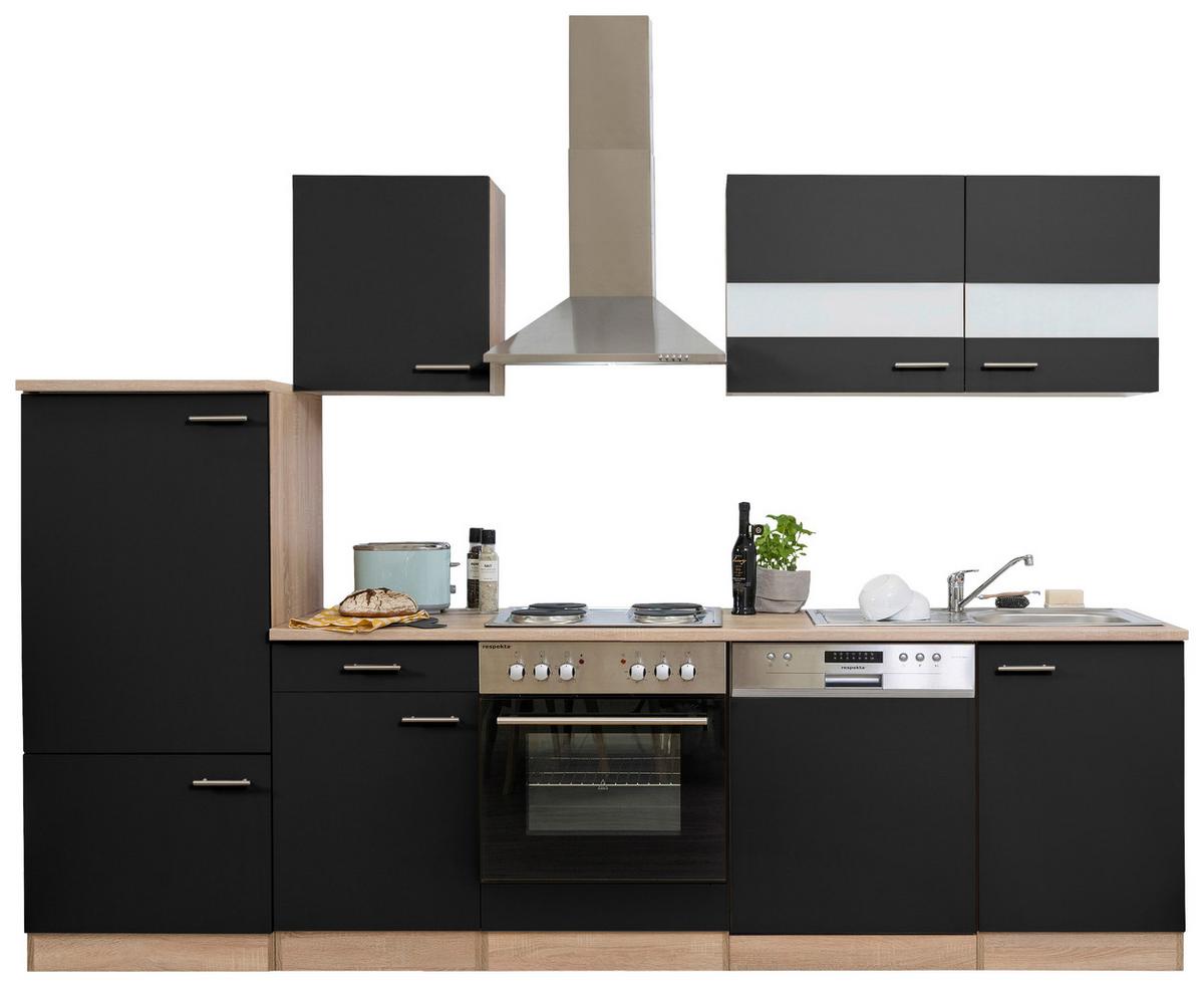 Küchenleerblock LBKB280ESS Schwarz/Eiche ca. 280 cm - Edelstahlfarben/Eichefarben, Basics, Holzwerkstoff/Metall (280/200/60cm) - Respekta
