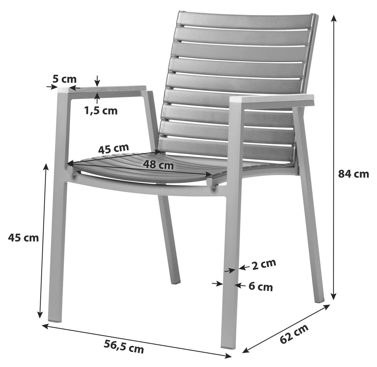 Gartensessel Mood Extreme Anthrazit/Teakholz stapelbar - Anthrazit/Schwarz, KONVENTIONELL, Holz/Kunststoff (56,5/84/62cm) - Gardenson
