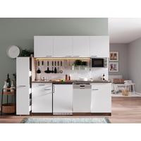 Küchenblock Oliver mit Geräten ca. 225 cm Weiß - Eichefarben/Alufarben, Basics, Holzwerkstoff/Kunststoff (225cm) - Respekta