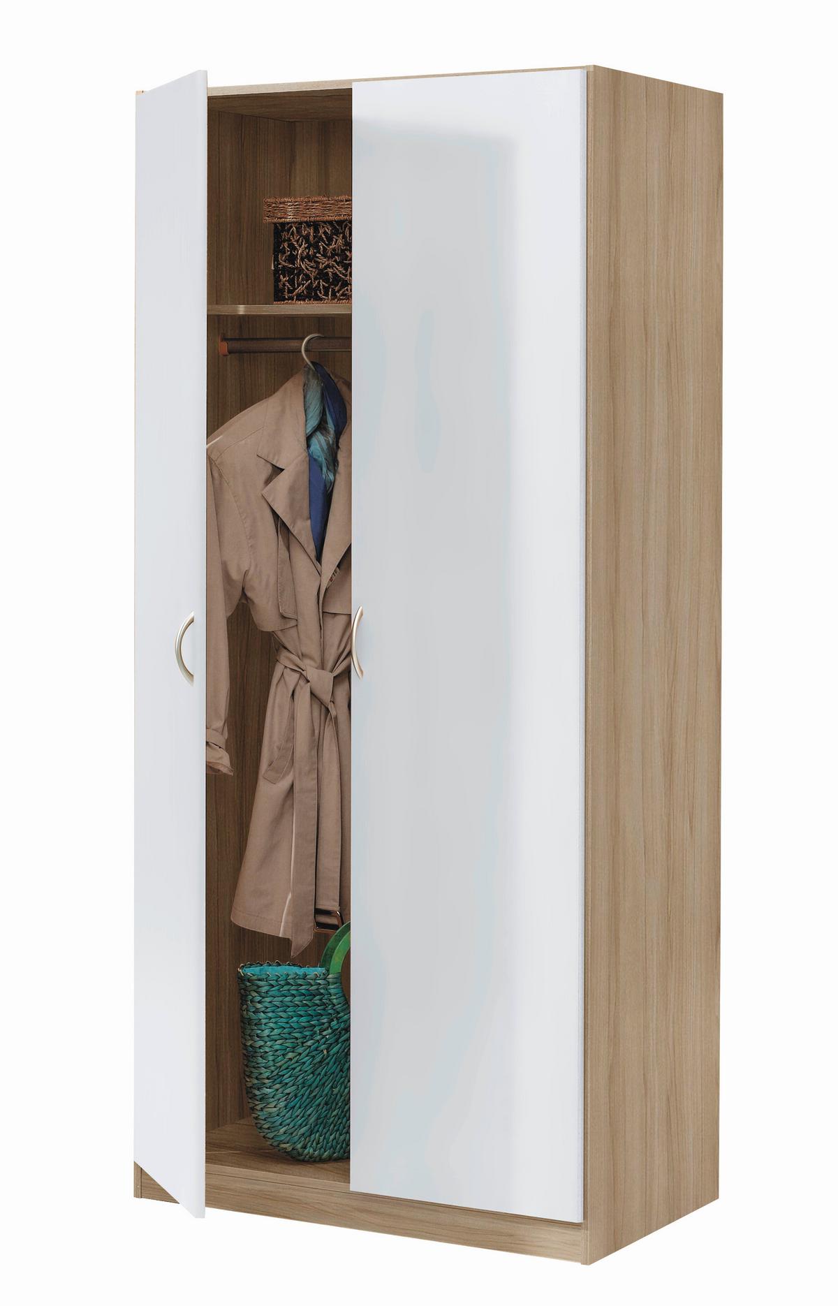 Omara S Klasičnimi Vrati Case, Bela, Barva Hrasta - srebrne barve/bela, Design, umetna masa/leseni material (91/197/54cm) - Boxxx