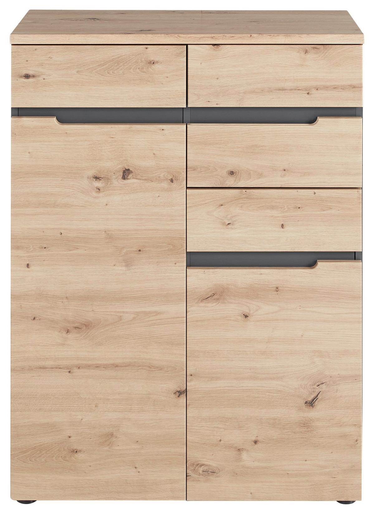 KOMODA DETROIT - czarny/kolor grafitowy, Design, materiał drewnopochodny/tworzywo sztuczne (80/107/38cm) - Voleo
