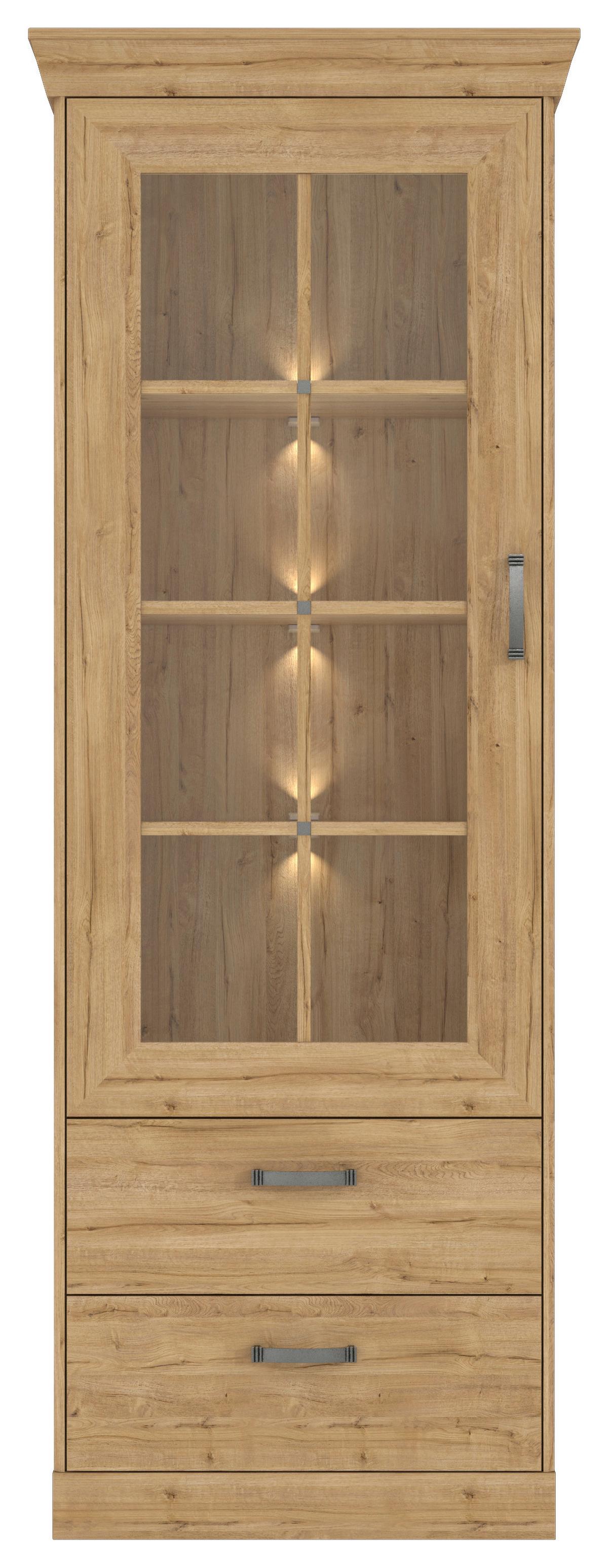 Vitrină CANNES - culoare lemn stejar, Romantik / Landhaus, plastic/sticlă (74/205/47cm) - Premium Living