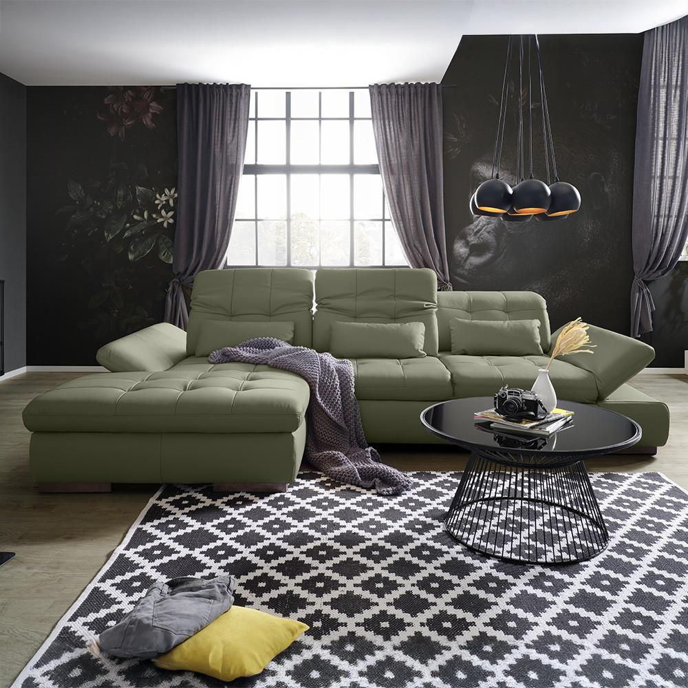 Wohnlandschaft Sanfino Leder Anthrazit - Chromfarben/Anthrazit, KONVENTIONELL, Leder/Metall (199/79-96/305cm) - Premium Living