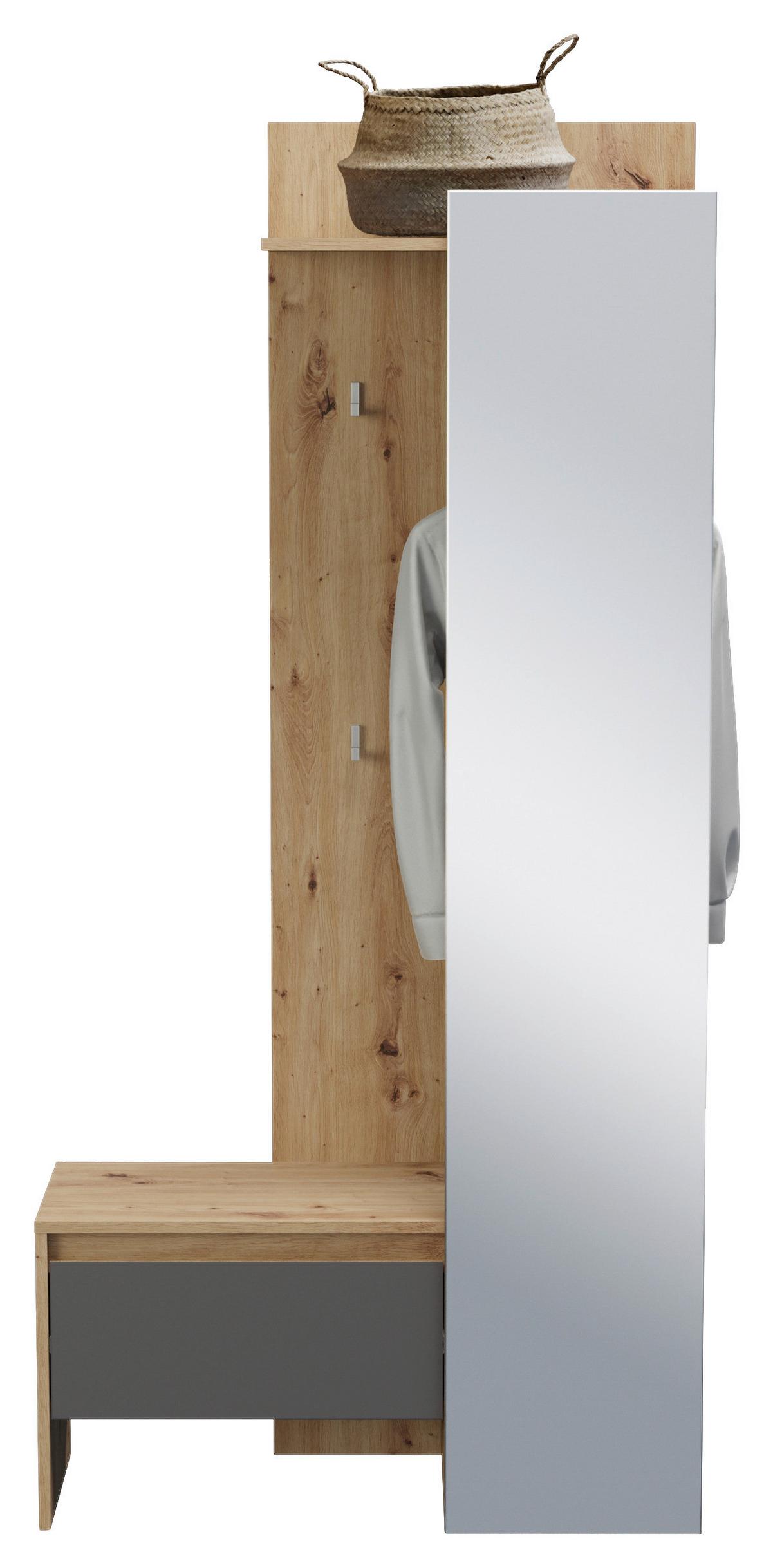 Garderobe Torino ca. 90x180 cm Eiche/Grau - Eiche Artisan/Grau, MODERN, Glas/Holzwerkstoff (90/180/39cm) - MID.YOU