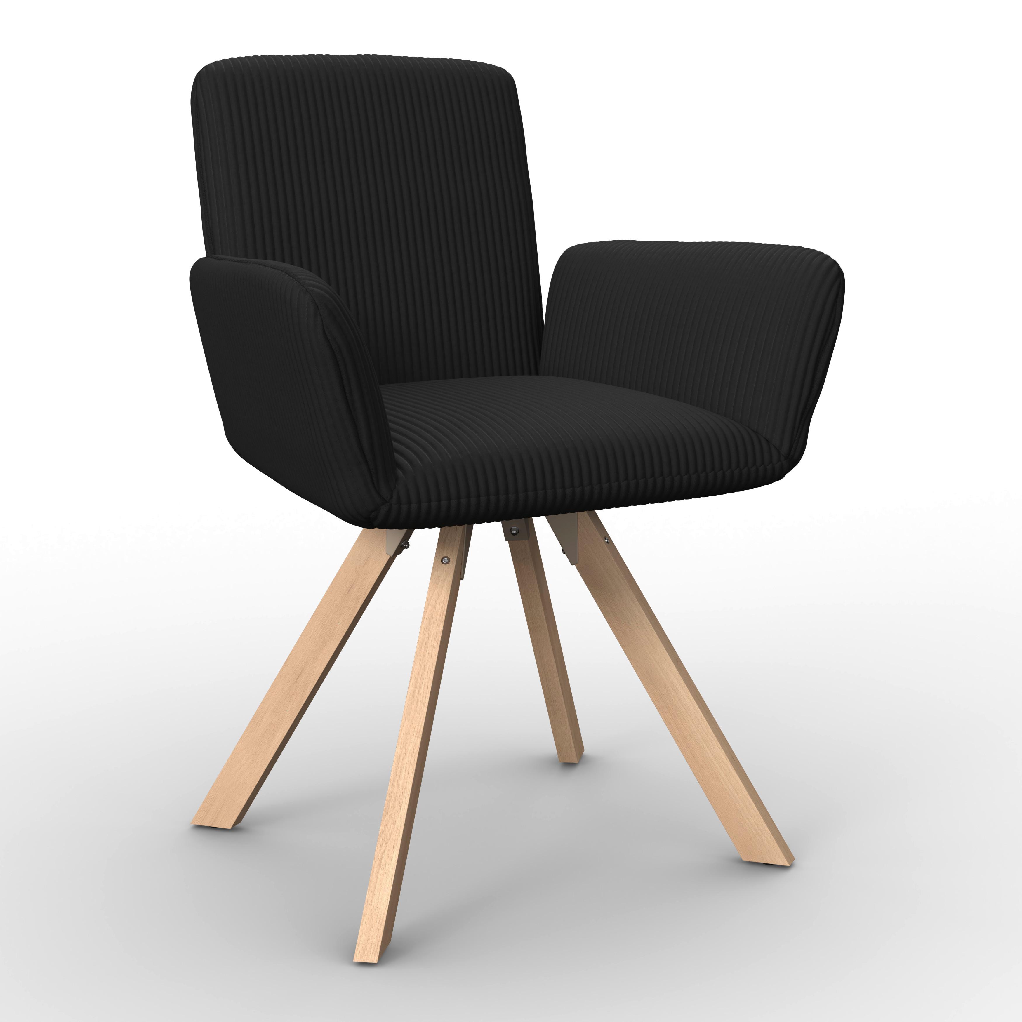 Armlehnstuhl Mairo Schwarz Cord Gepolstert - Buchefarben/Schwarz, MODERN, Holz/Textil (66/62/91cm) - Bessagi Home