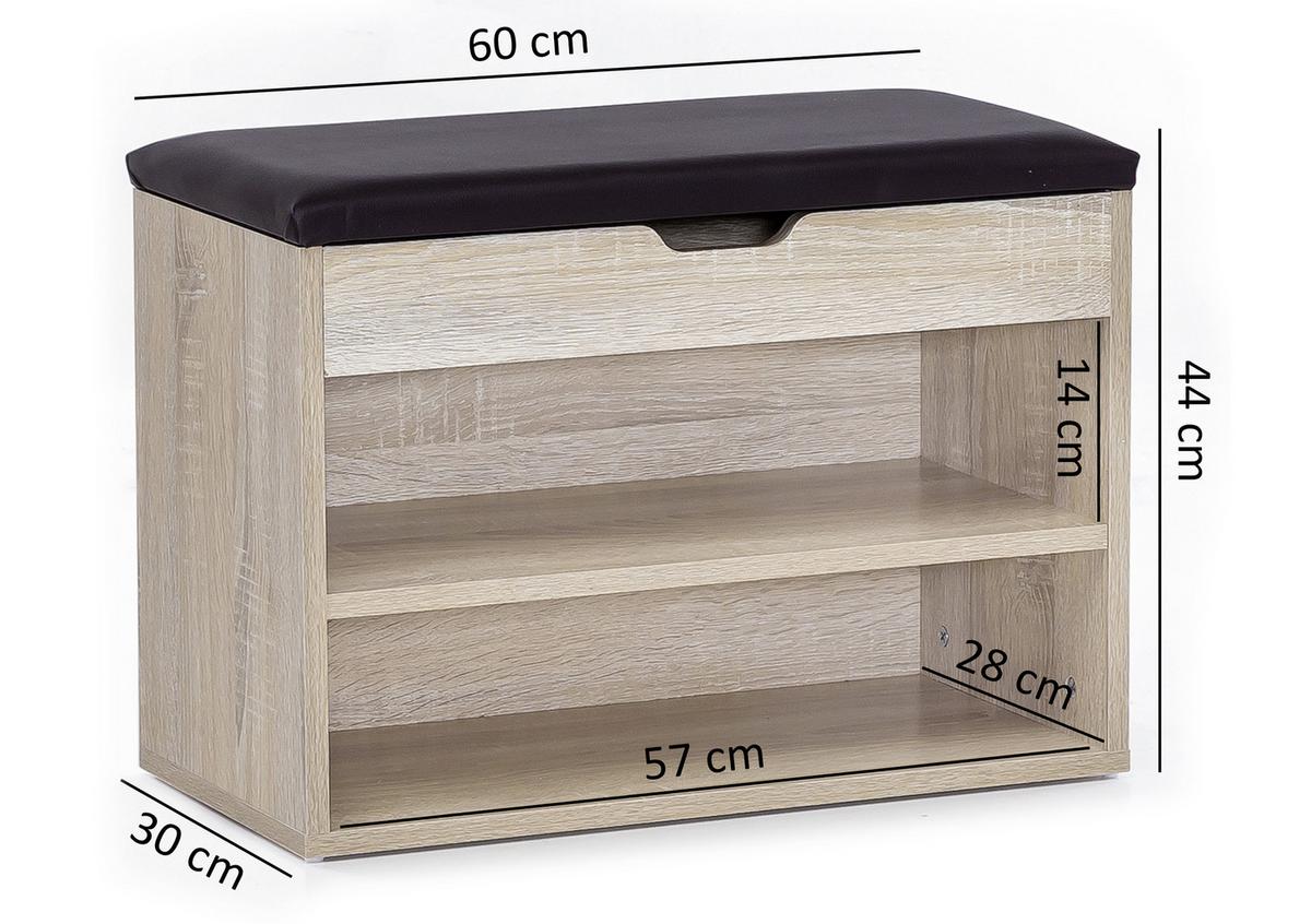 Klop S Prostorom Za Čevlje Sofia - črna/hrast sonoma, Konvencionalno, tekstil/leseni material (60/40/30cm) - MID.YOU