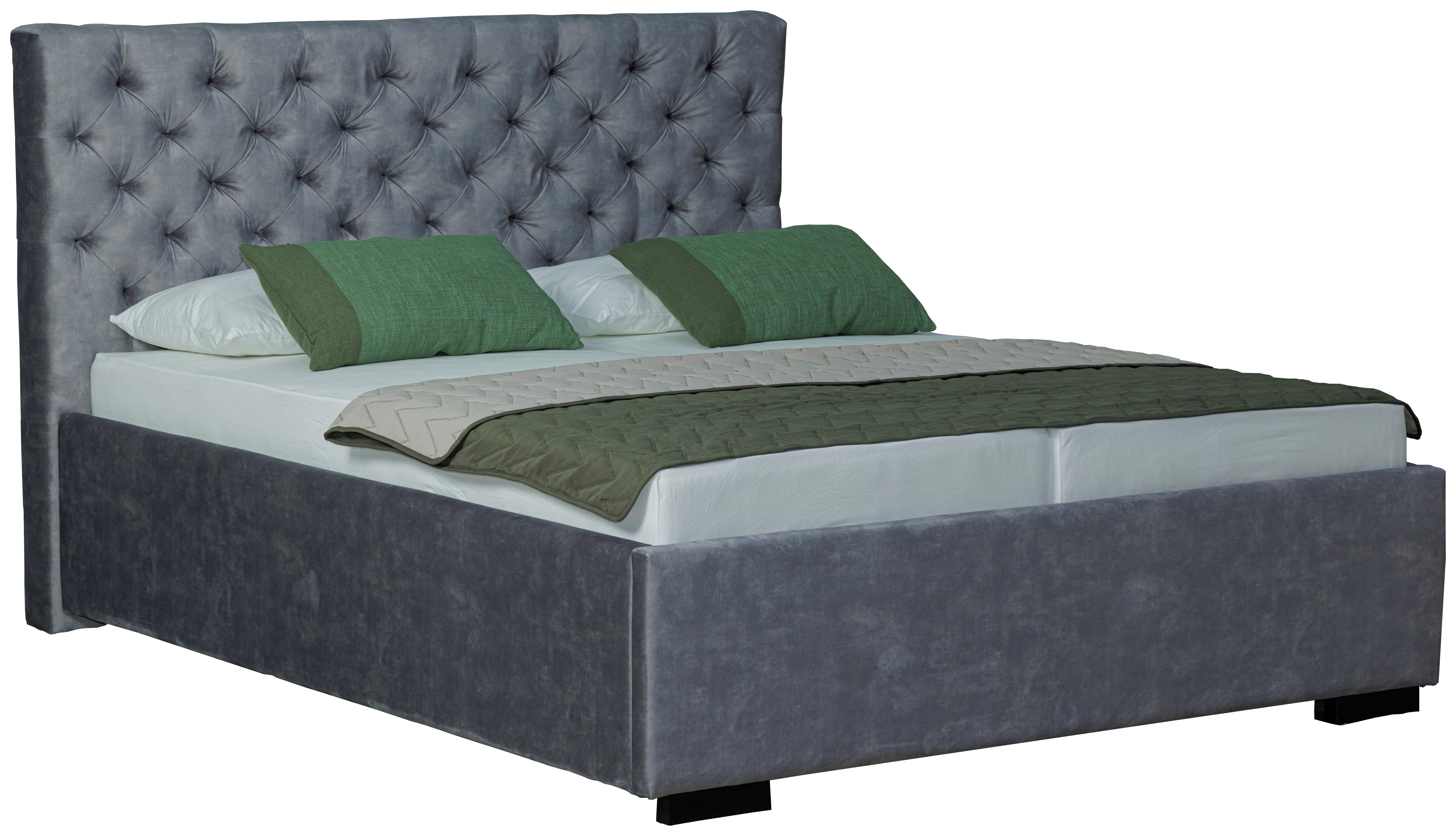 Oblazinjena Postelja Miami Storage, 160x200, Siva - siva/črna, Design, tekstil/les (160/200cm) - Modern Living