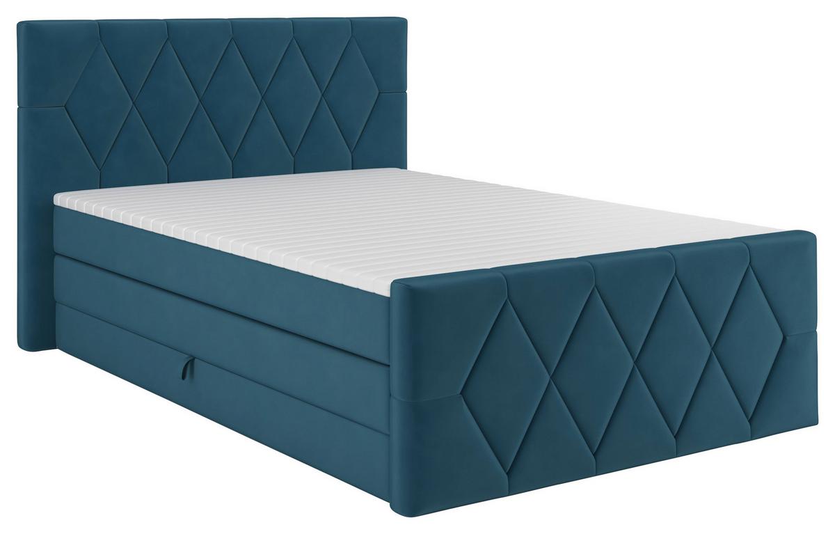 Boxspringbett Josie B Petrol ca. 140x200cm - Petrol/Schwarz, KONVENTIONELL, Holz/Holzwerkstoff (140/200cm) - Mömax