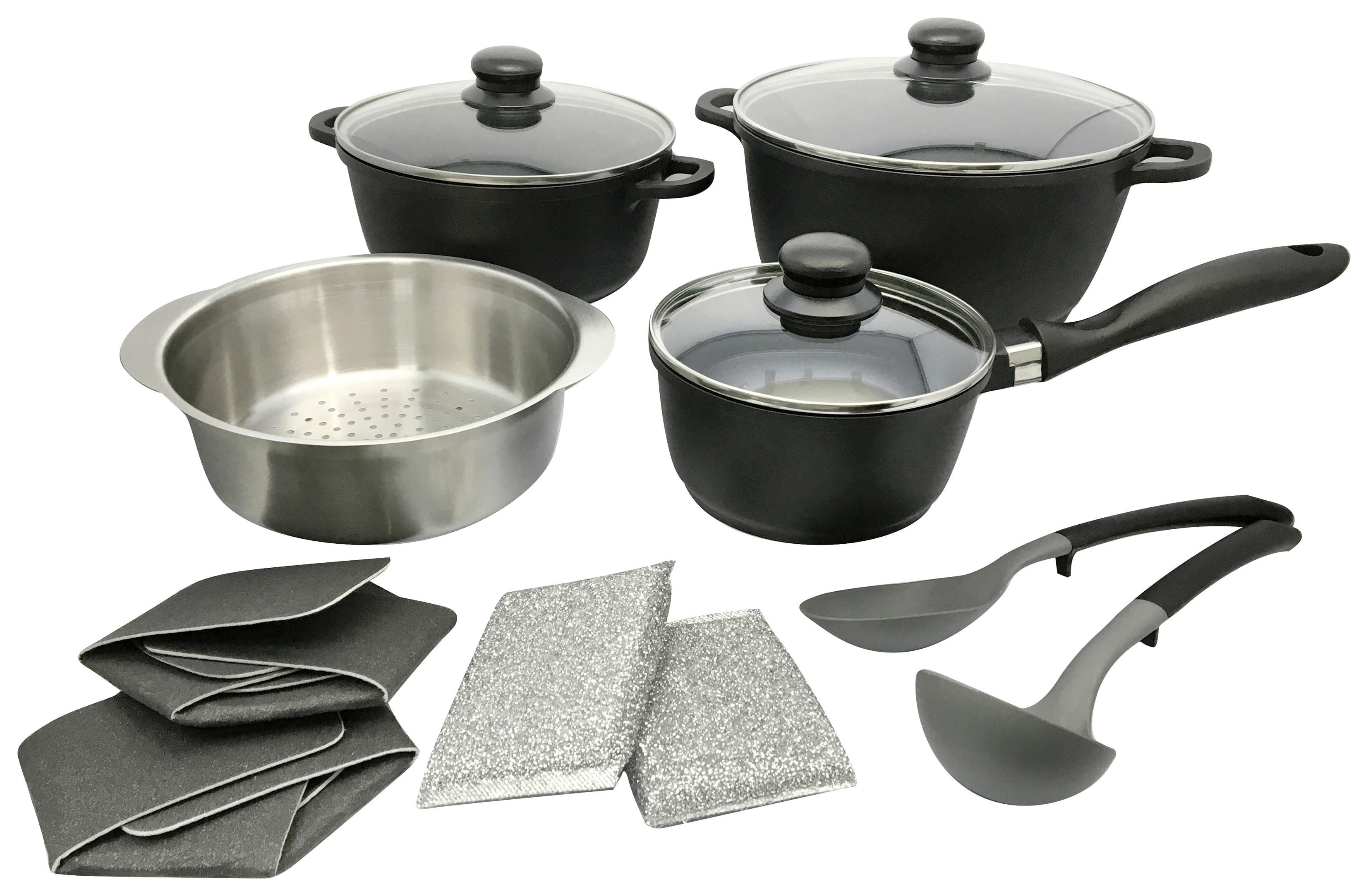 Set Posod Emma - barve nerjavečega jekla/črna, Konvencionalno, kovina/umetna masa - Premium Living