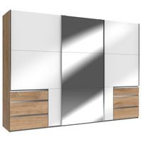 Schwebetürenschrank Level 36D ca. 300 cm Weiß/Eiche Dekor - Chromfarben/Weiß Hochglanz, MODERN, Holzwerkstoff/Metall (300/216/65cm) - MID.YOU