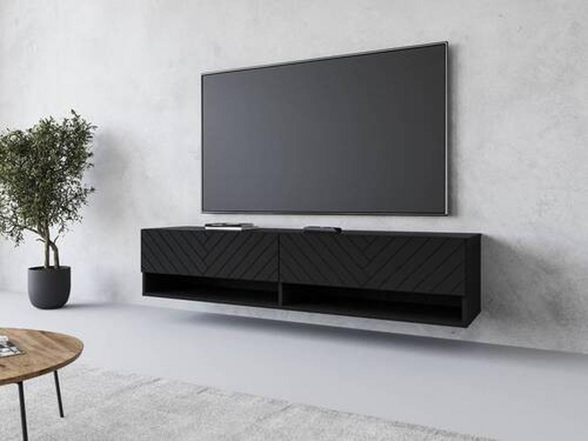 Nizka Omarica A140, Črna, Vzorec Ribje Kosti, Led - črna/siva, Basics, umetna masa/leseni material (140/30/31cm) - P & B