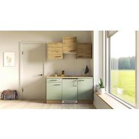 Miniküche Cara ca. 151 cm Grün/Eiche - Schwarz/Eiche Artisan, Basics, Holzwerkstoff/Metall (150,5cm) - FlexWell