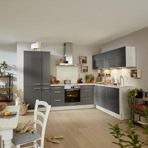 Eckküche IP4050 - Weiss/Graphitfarben, Modern, Holzwerkstoff (315/185cm) - Impuls