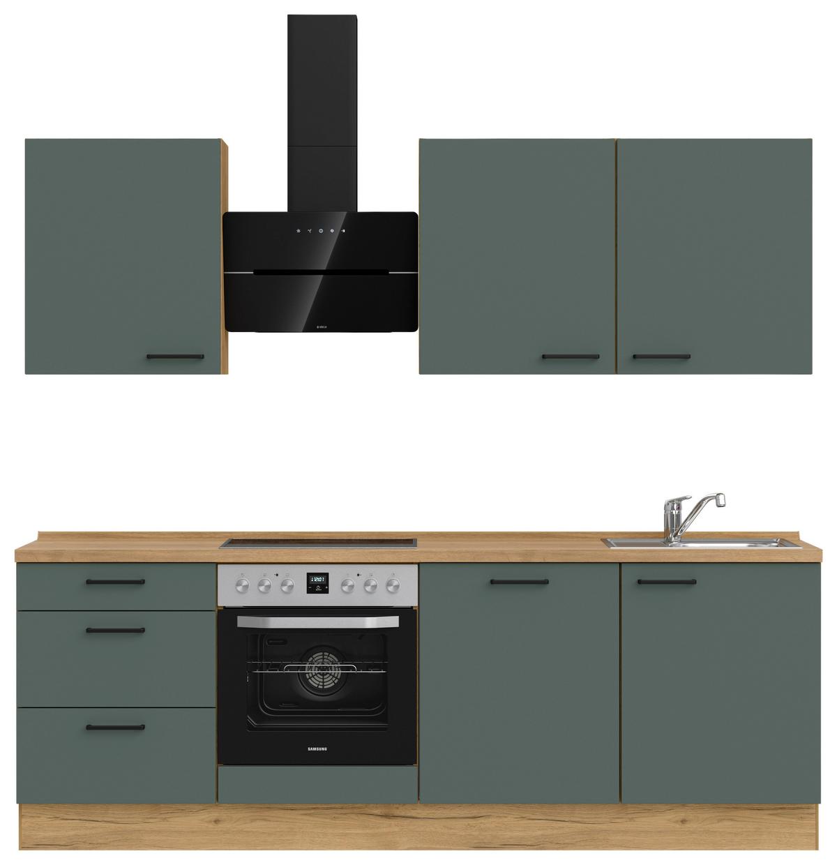 Küchenblock Easytouch High m. Geräten Dunkelgrün - Dunkelgrün/Eichefarben, MODERN, Holzwerkstoff/Metall (240cm) - Nobilia